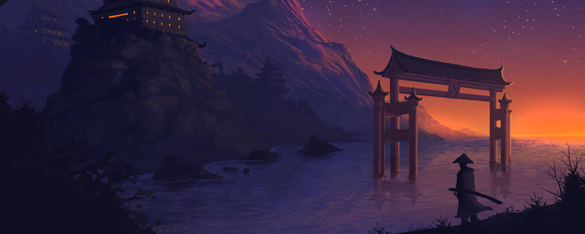 武士剪影 1200x480 壁纸