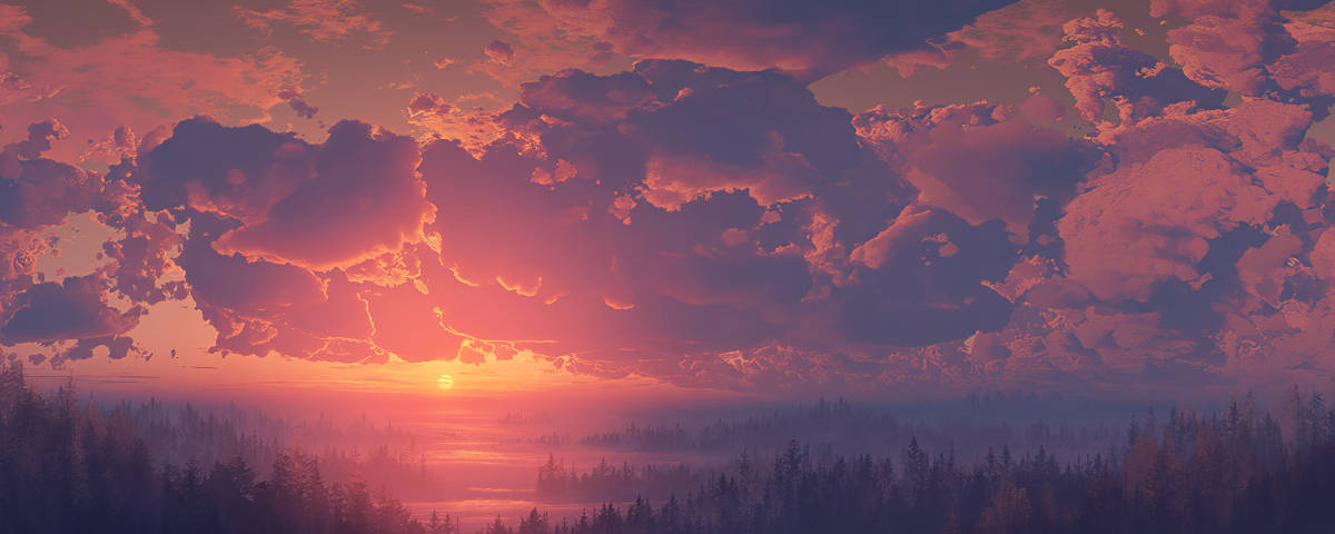 1200x480 粉色云霞夕阳天空 壁纸