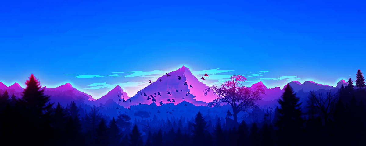 1200x480 霓虹紫山峦 壁纸