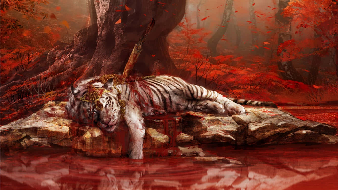 1366x768 远哭4血腥垂死老虎背景 壁纸