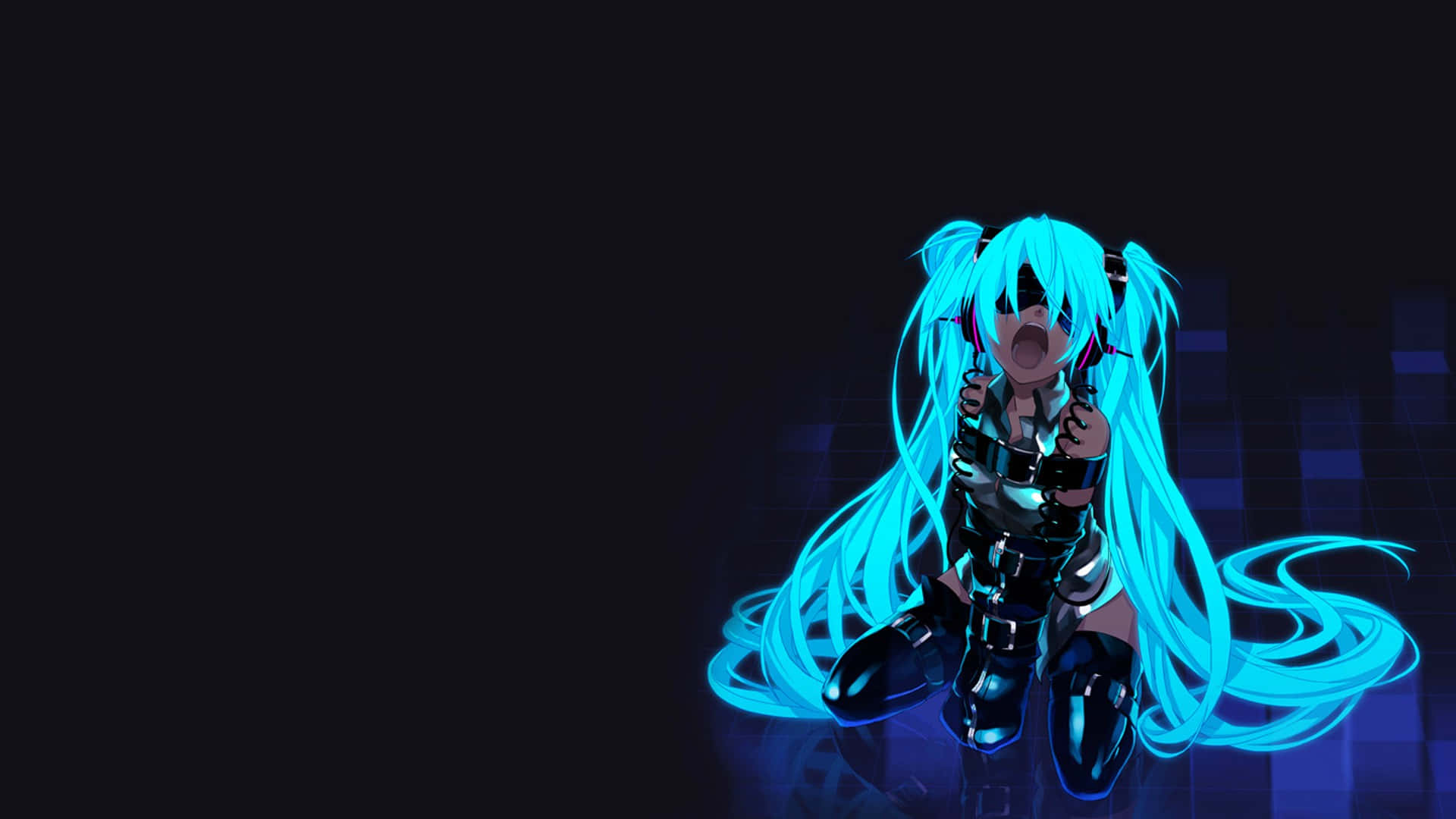 1920x1080 动漫初音未来荧光蓝 壁纸