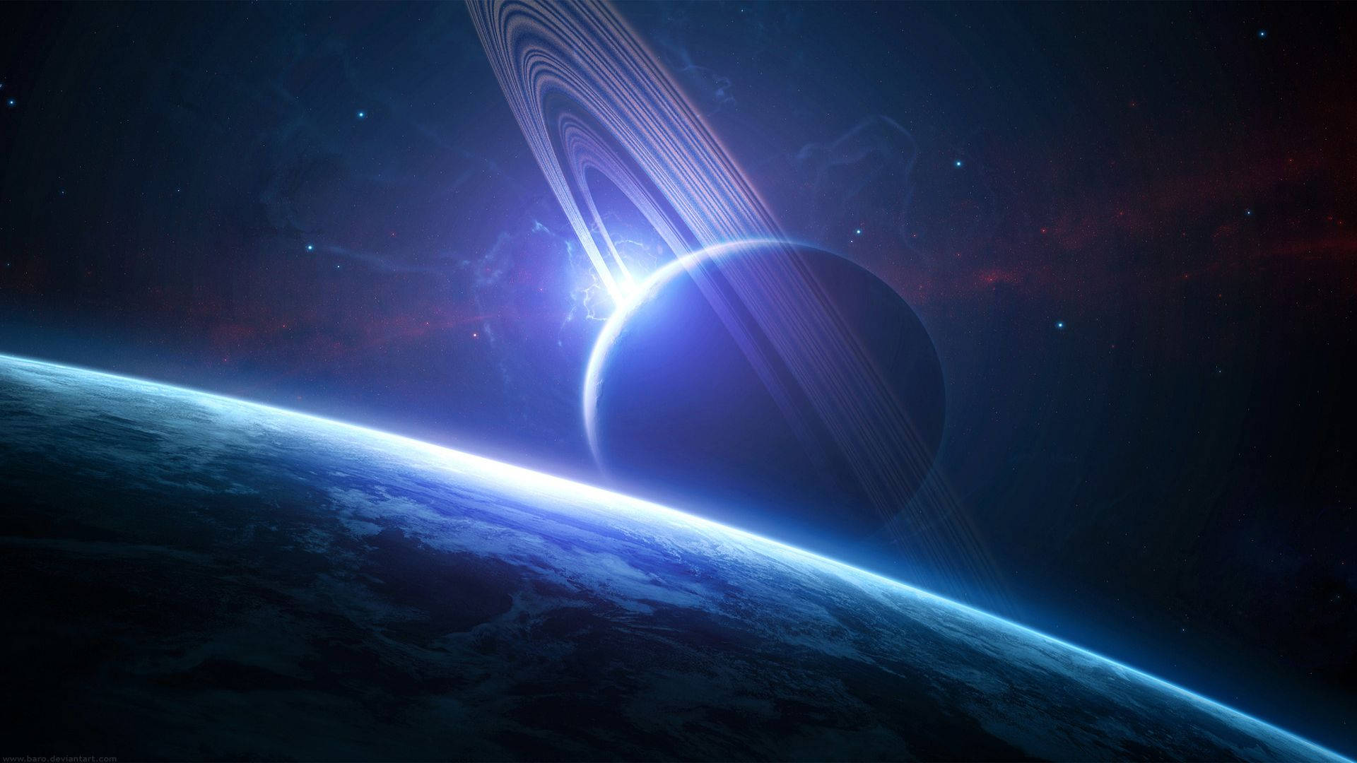 地球与土星 1920x1080 HD 太空 壁纸