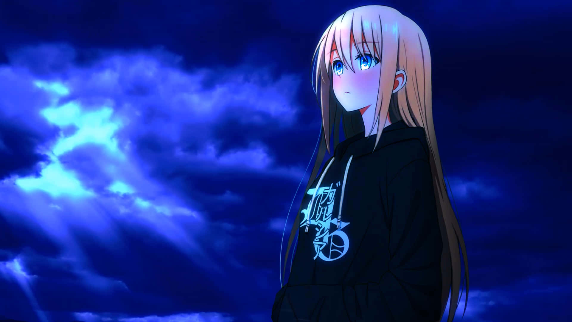 1920x1080 动漫少女 深蓝 壁纸