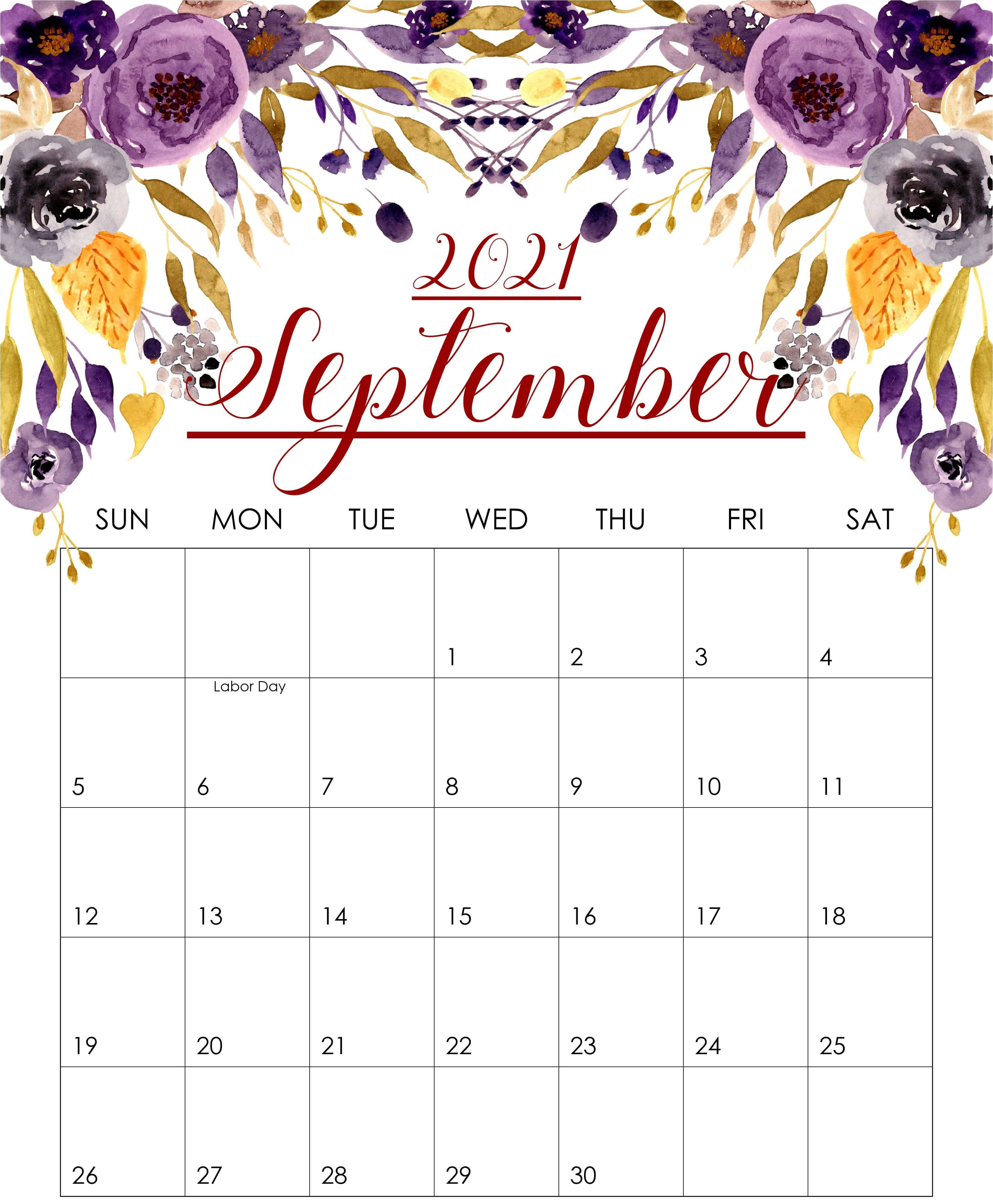 2021年9月紫色花朵日历 壁纸