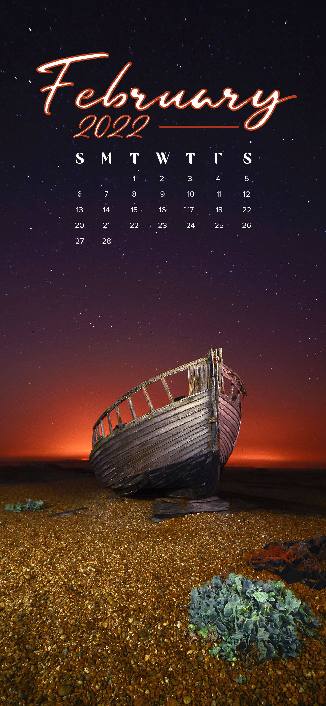 海滩岸边二月2022日历 壁纸