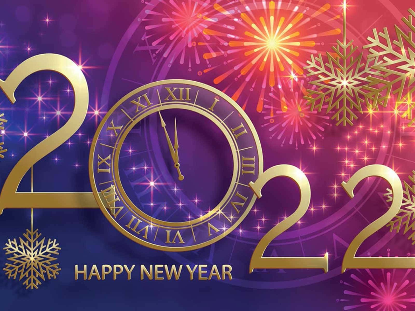 金色时钟2022新年背景 壁纸