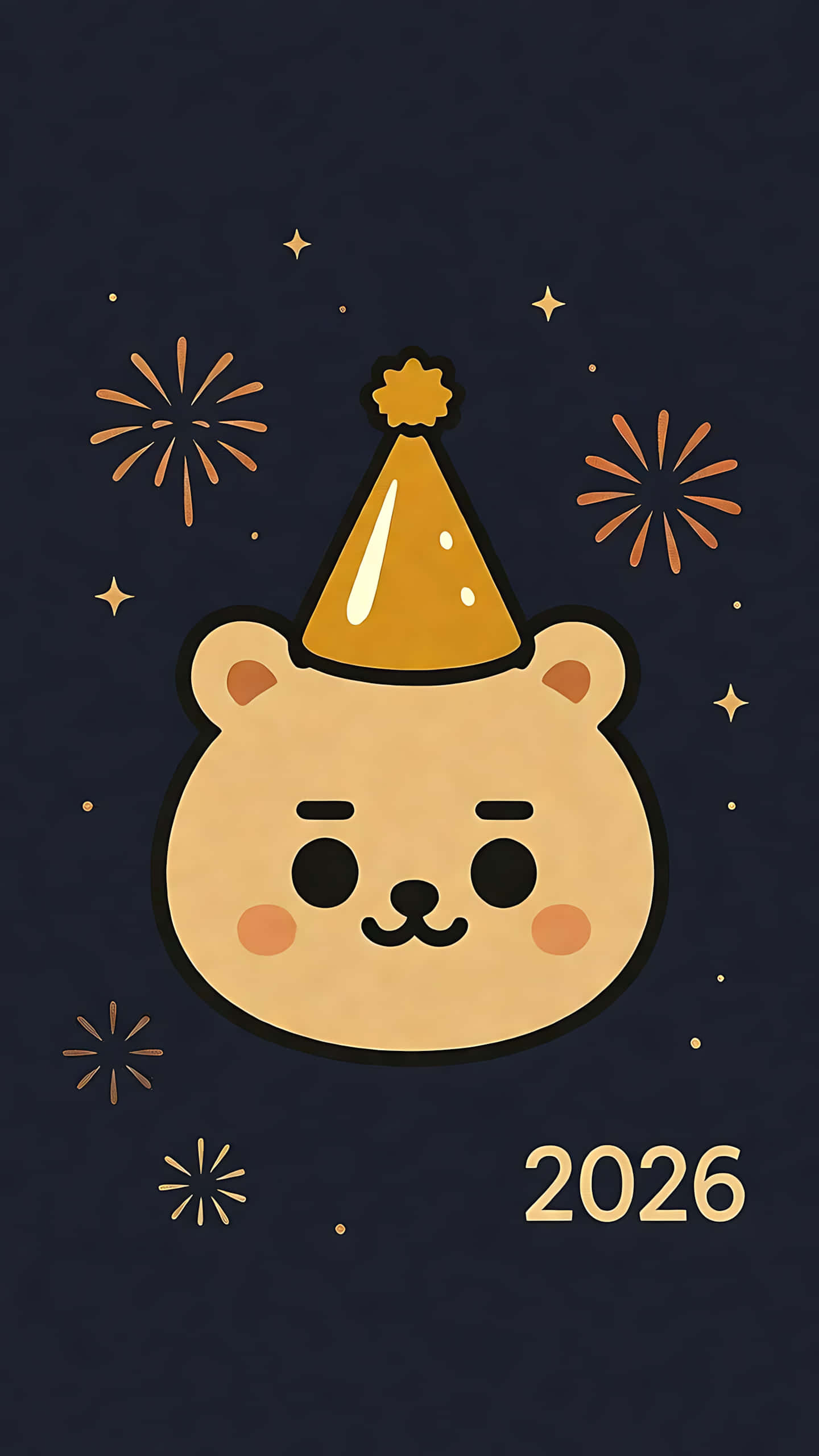 可爱小熊戴派对帽庆祝2026新年 壁纸