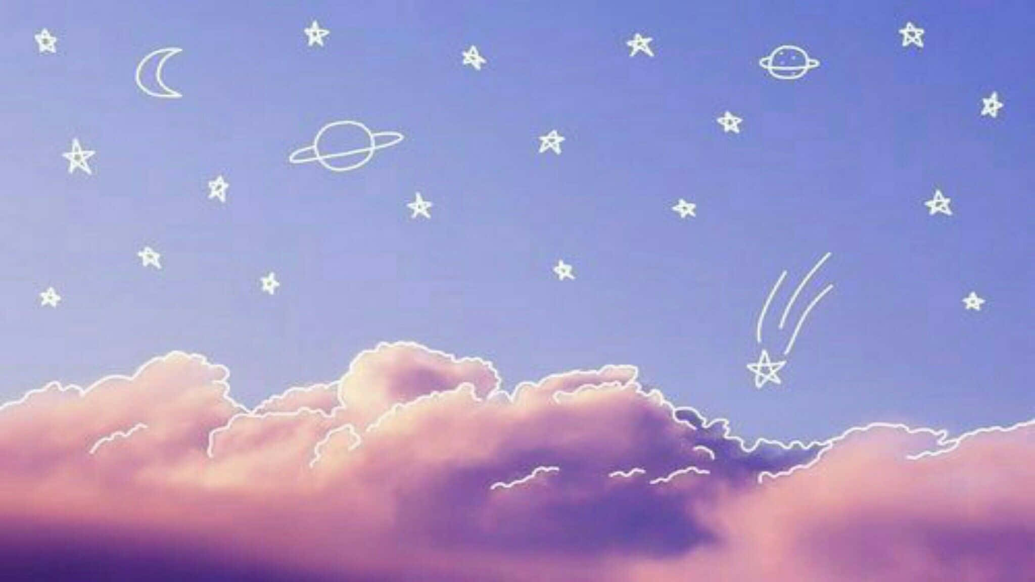 2048x1152 手绘星星与云朵唯美壁纸 壁纸