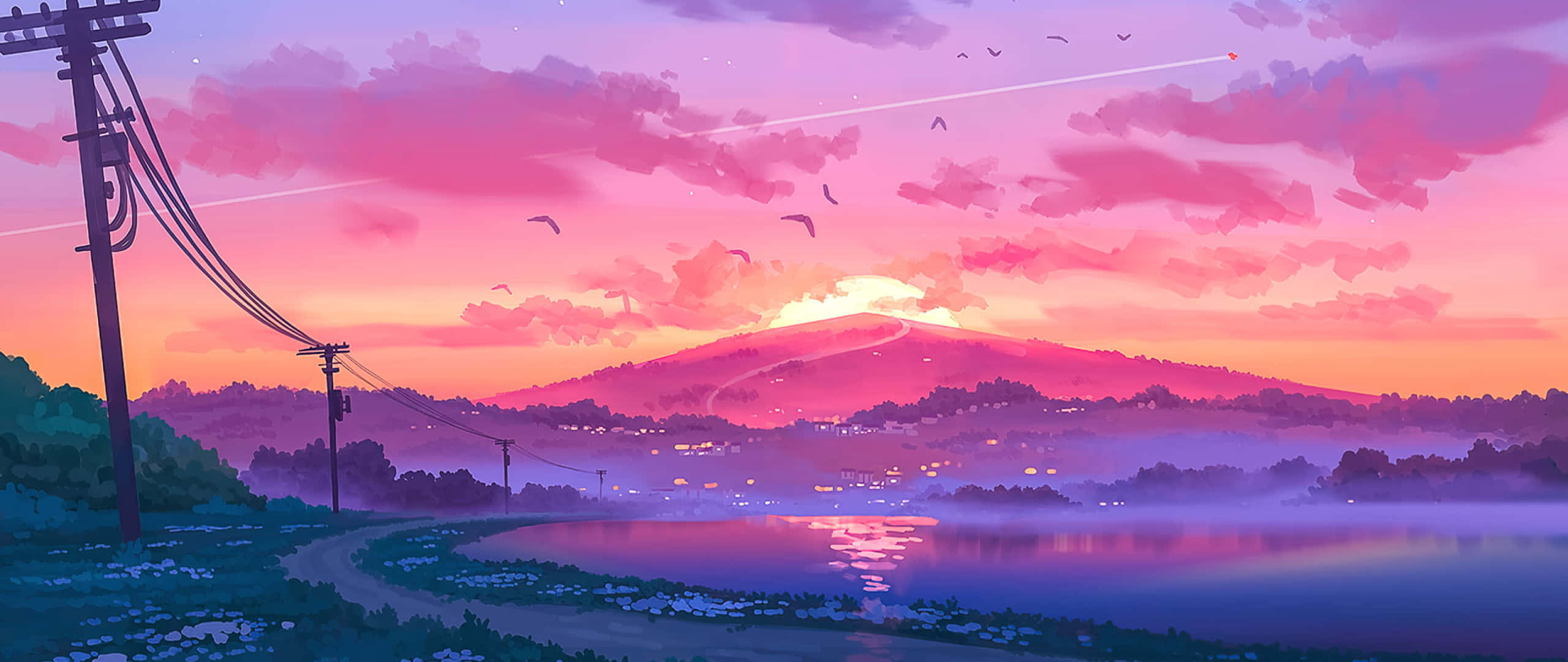 动漫夕阳美学艺术 2560x1080 壁纸