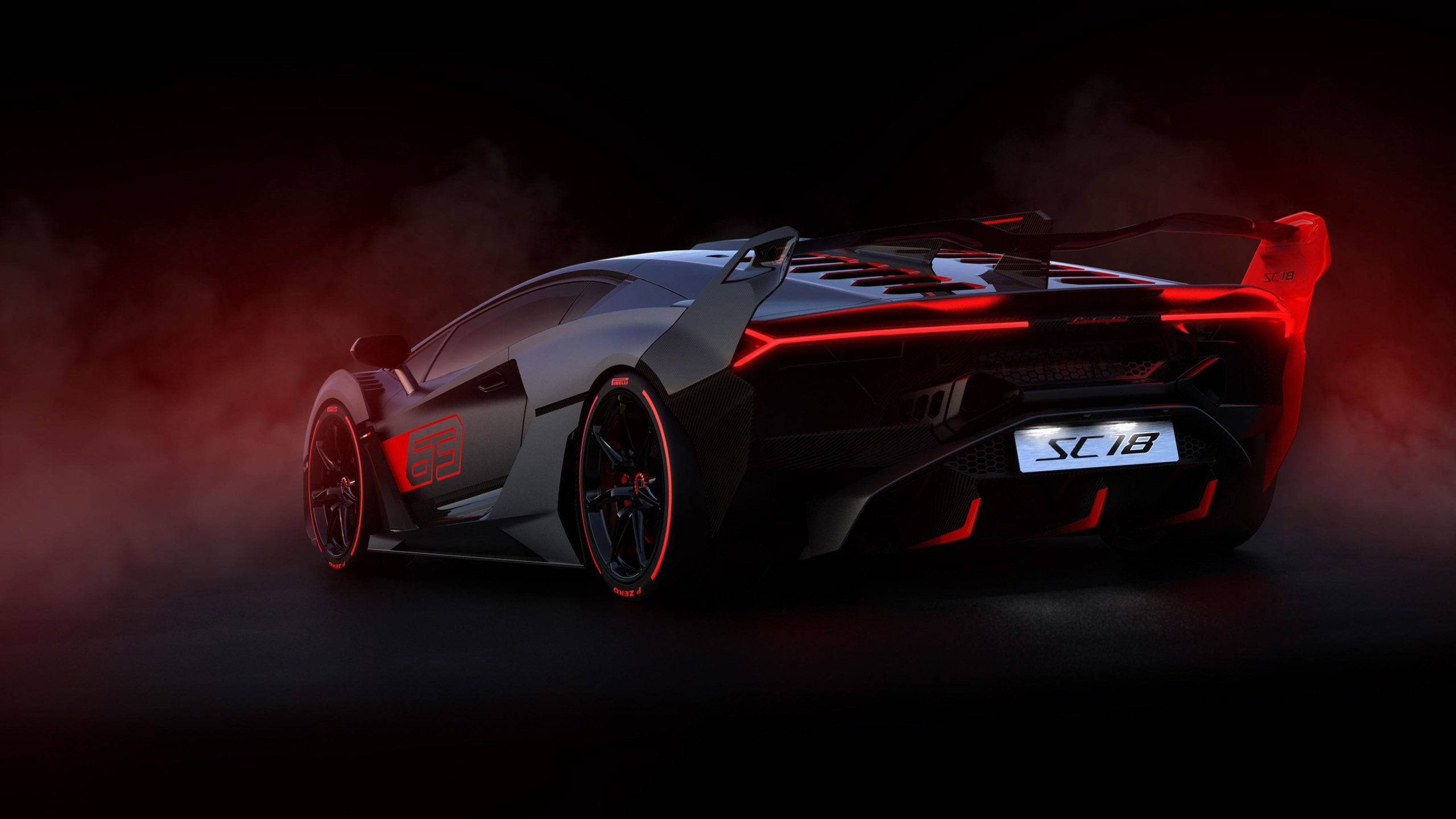 2560x1440 红黑配色兰博基尼Aventador跑车 壁纸