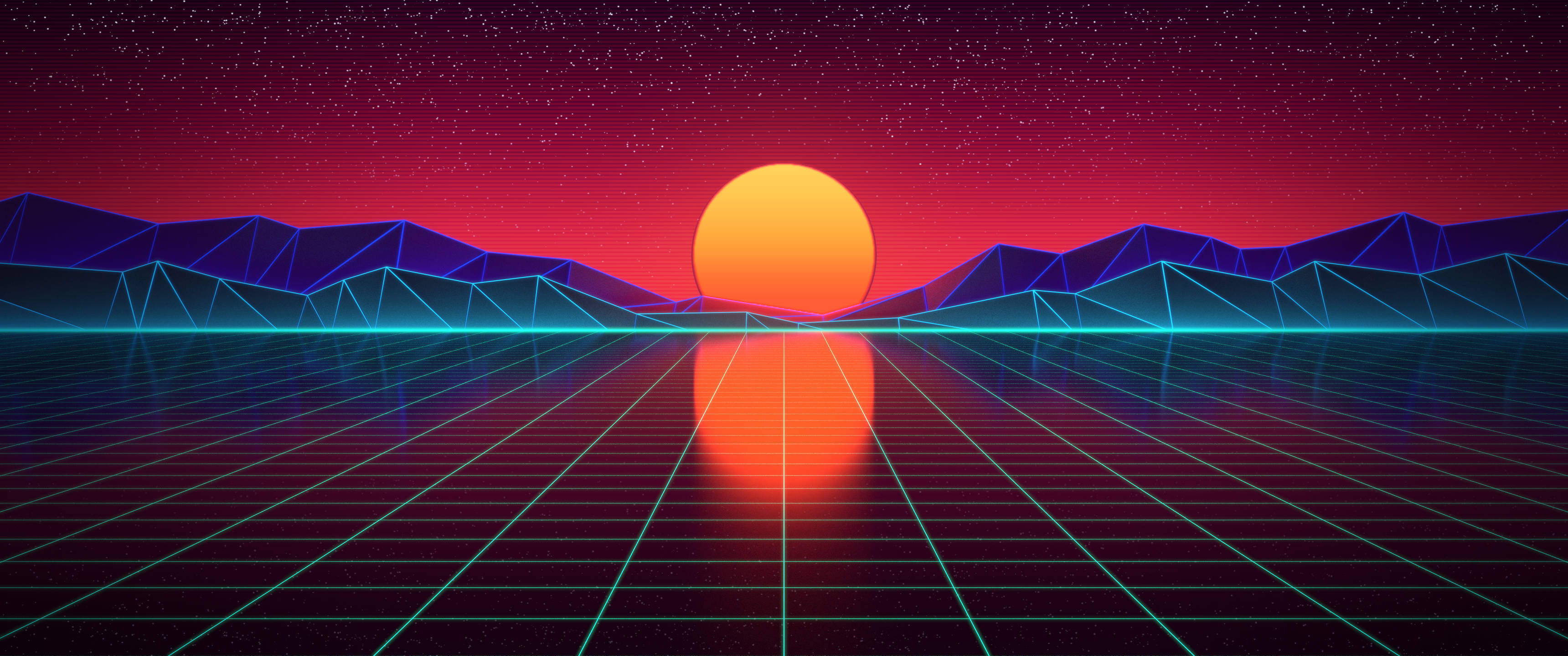 3440x1440 极简合成波风景 壁纸