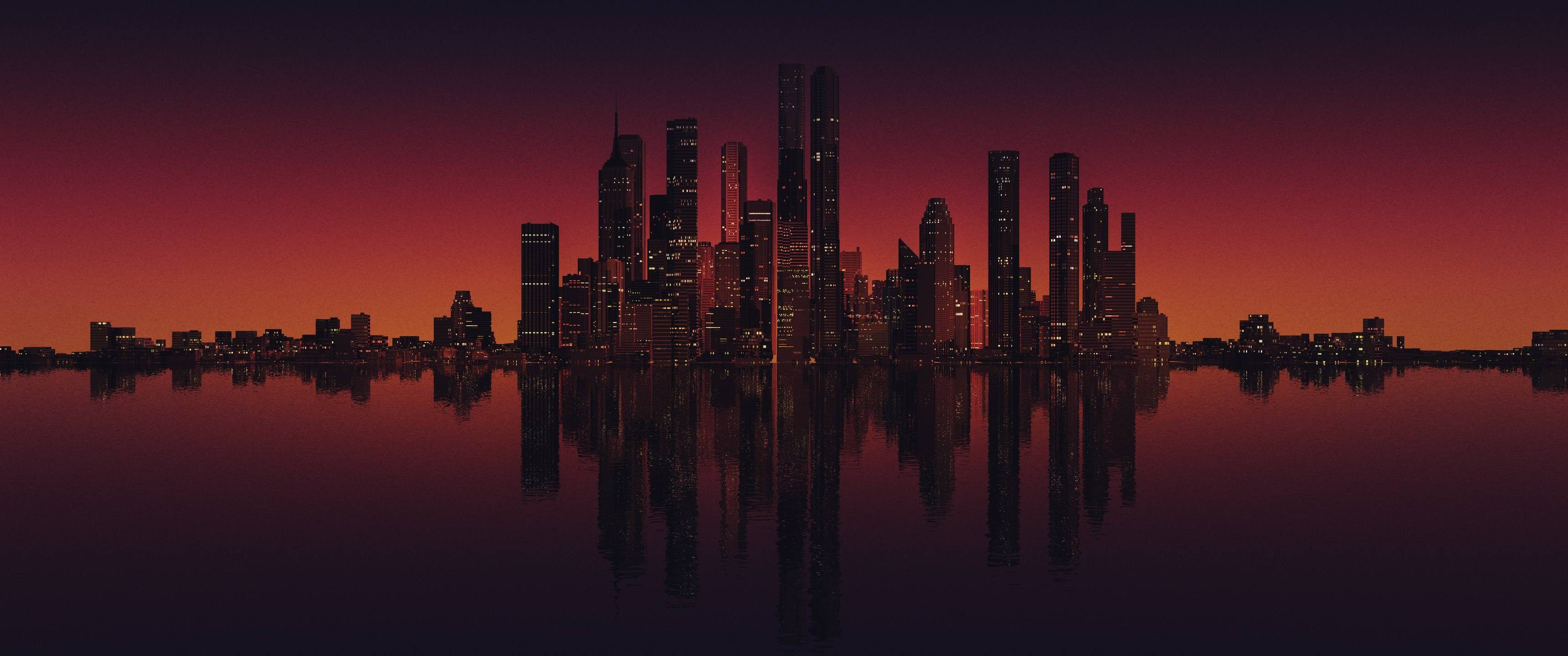3440x1440 极简天际水景 壁纸