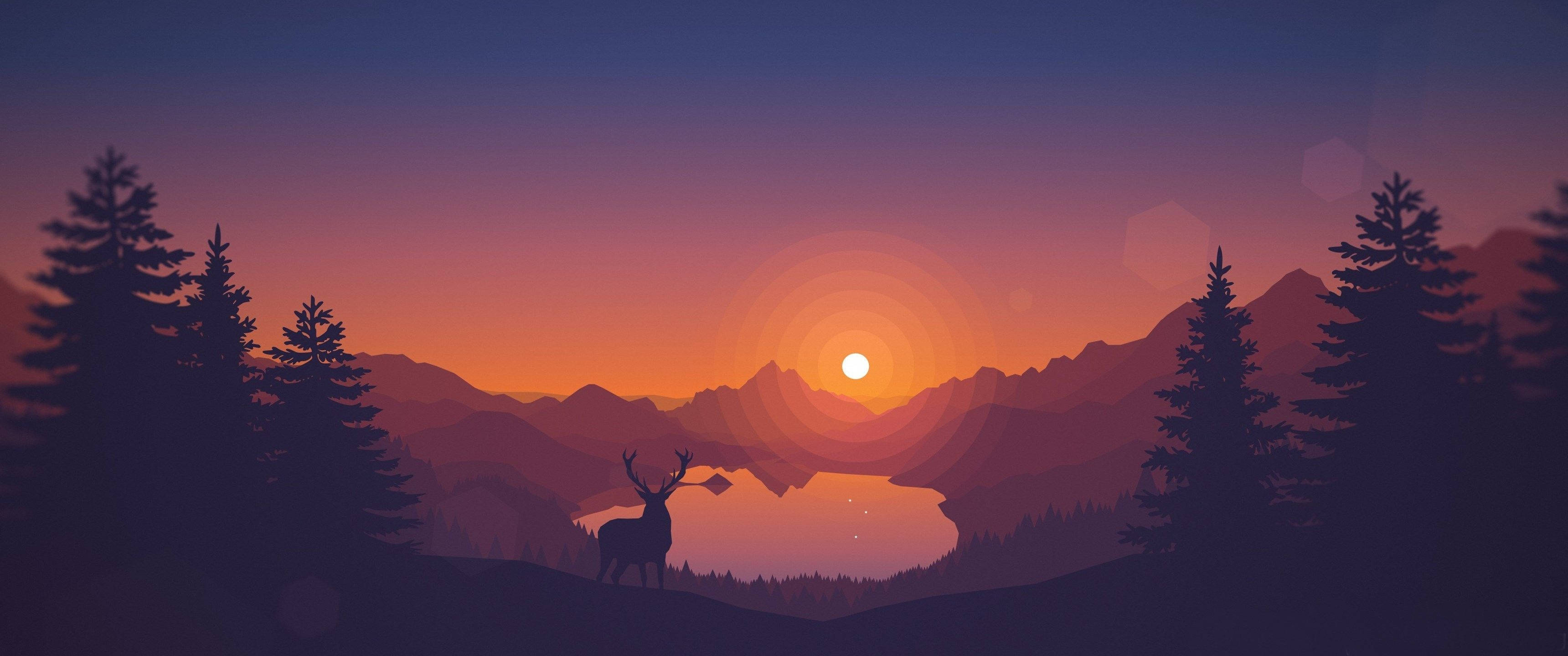 3440x1440 极简日落山谷 壁纸