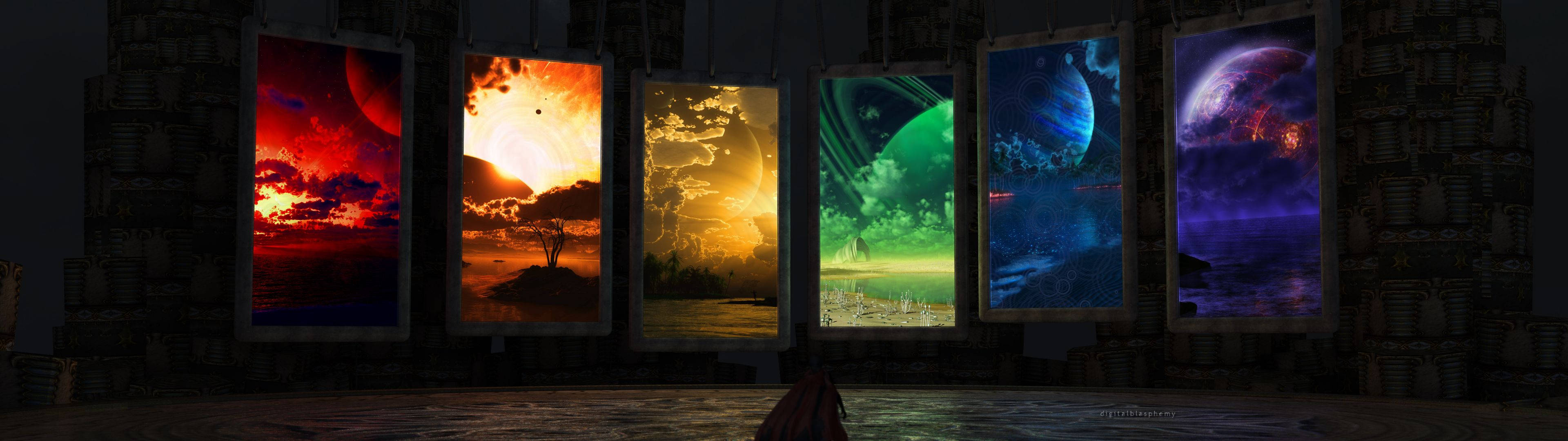 3840x1080高清双屏行星画框 壁纸