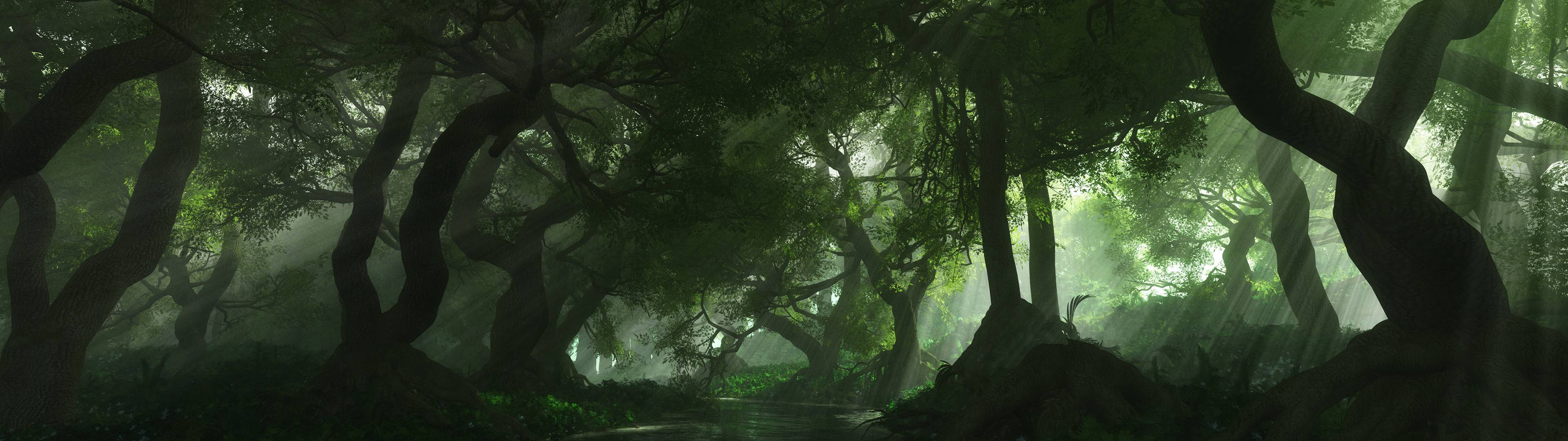 3840x1080高清双屏森林