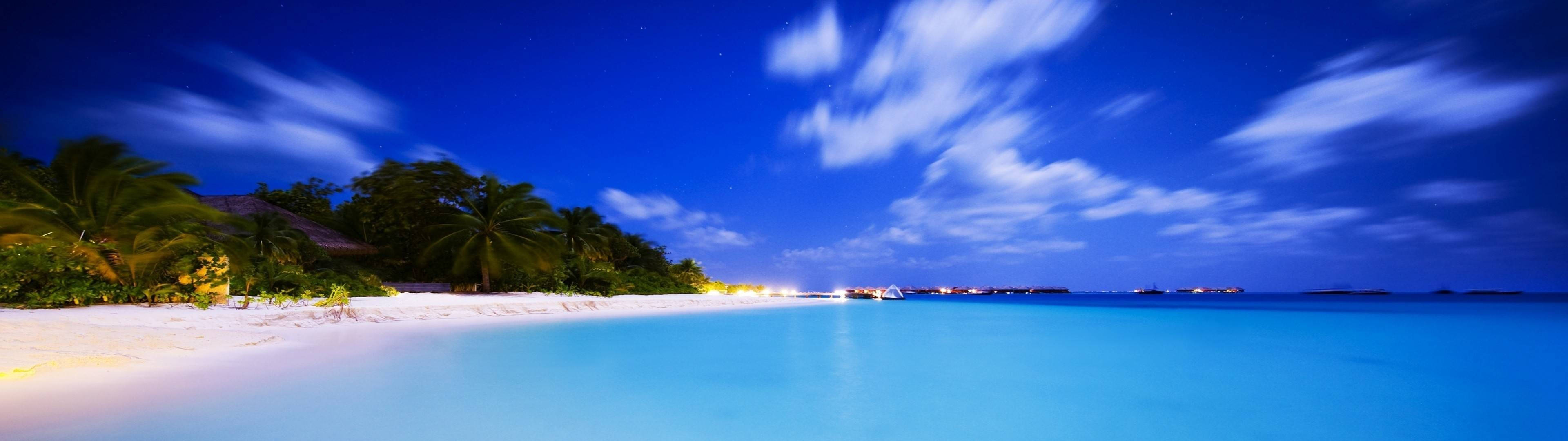 3840x1080高清双屏海滩壁纸 壁纸