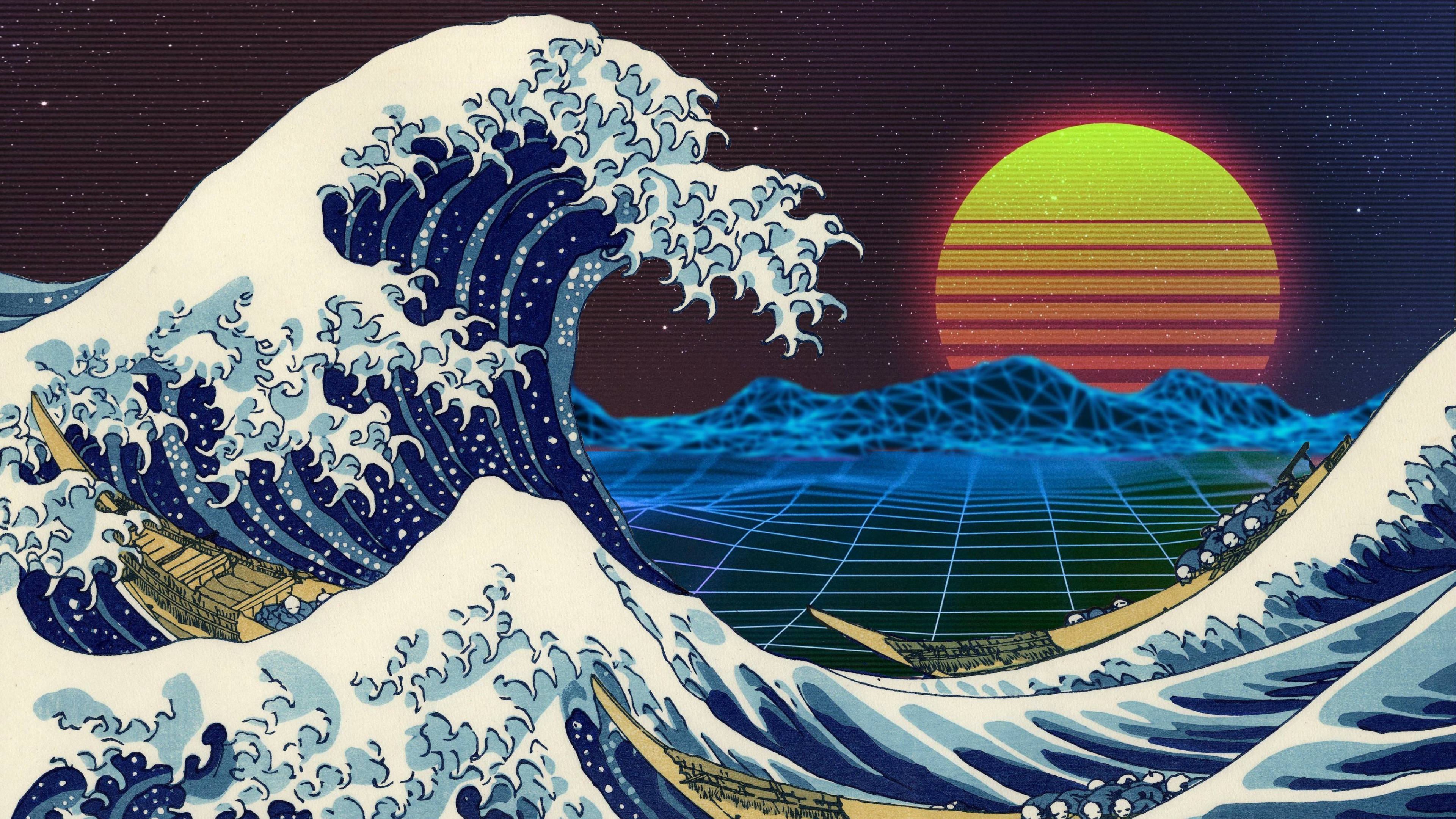 3840x2160 显示器复古巨浪 壁纸