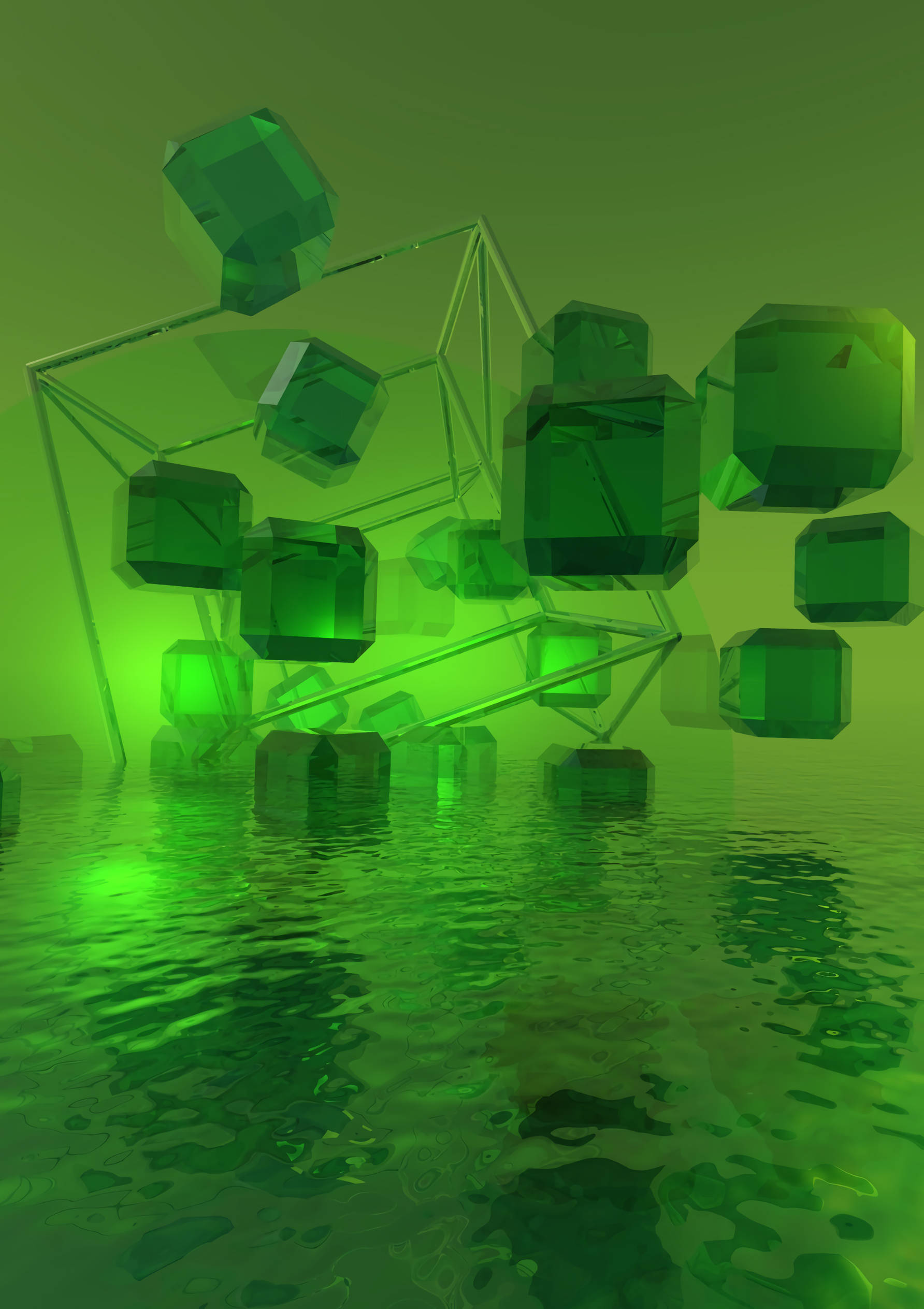 绿色水晶3D立方体 壁纸