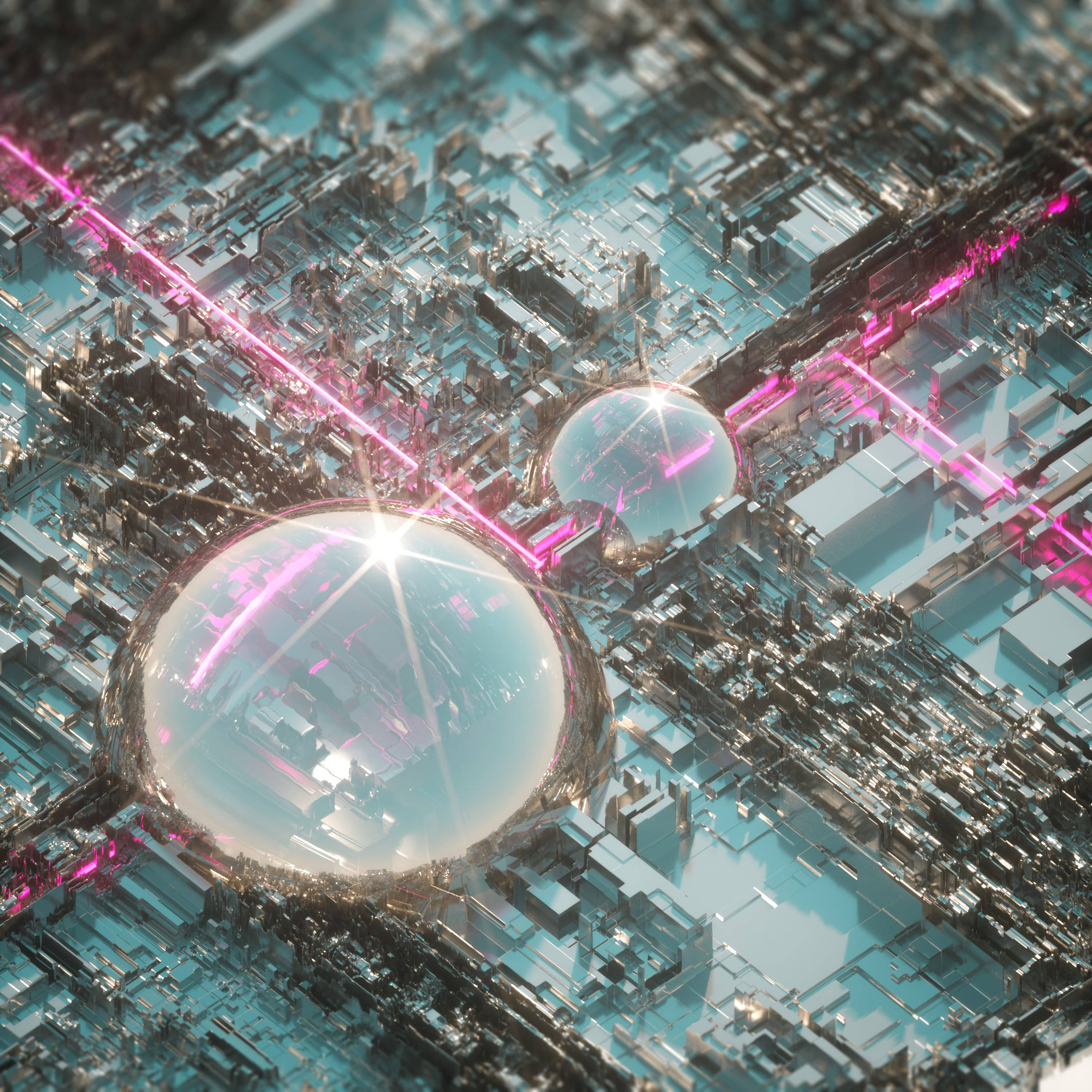 未来城市3D景观，巨型穹顶 壁纸