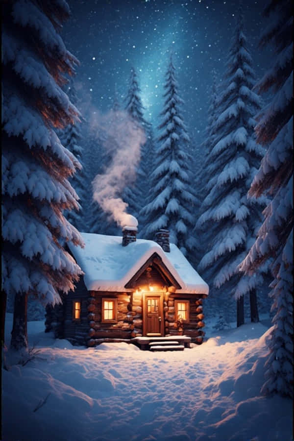 雪中松林魔法小屋 4K 壁纸
