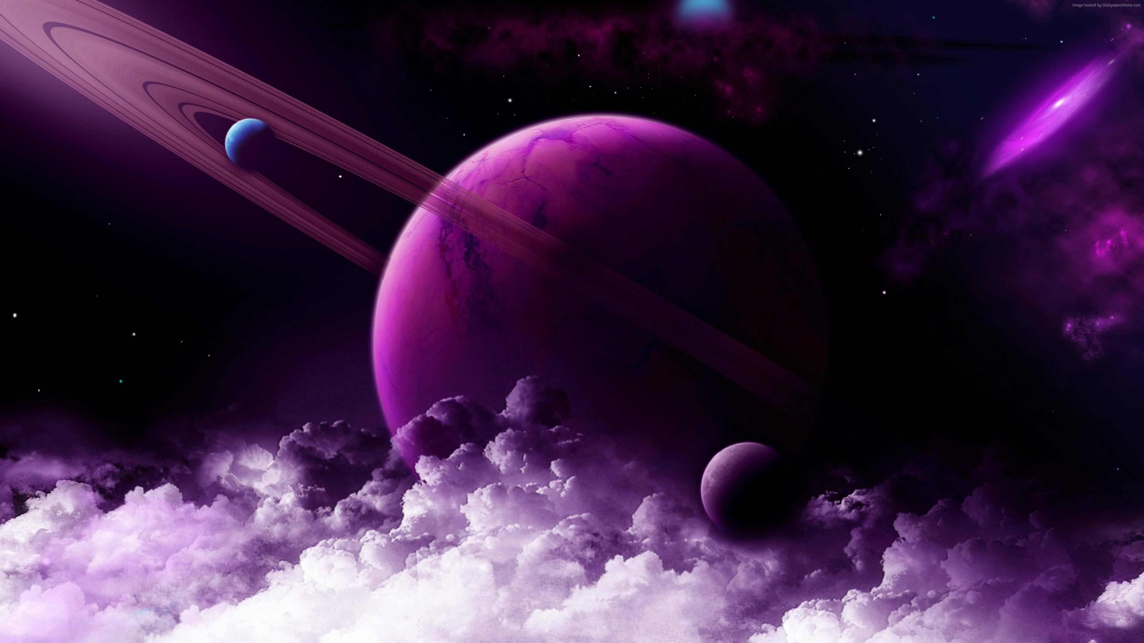 霓虹紫土星4K 壁纸