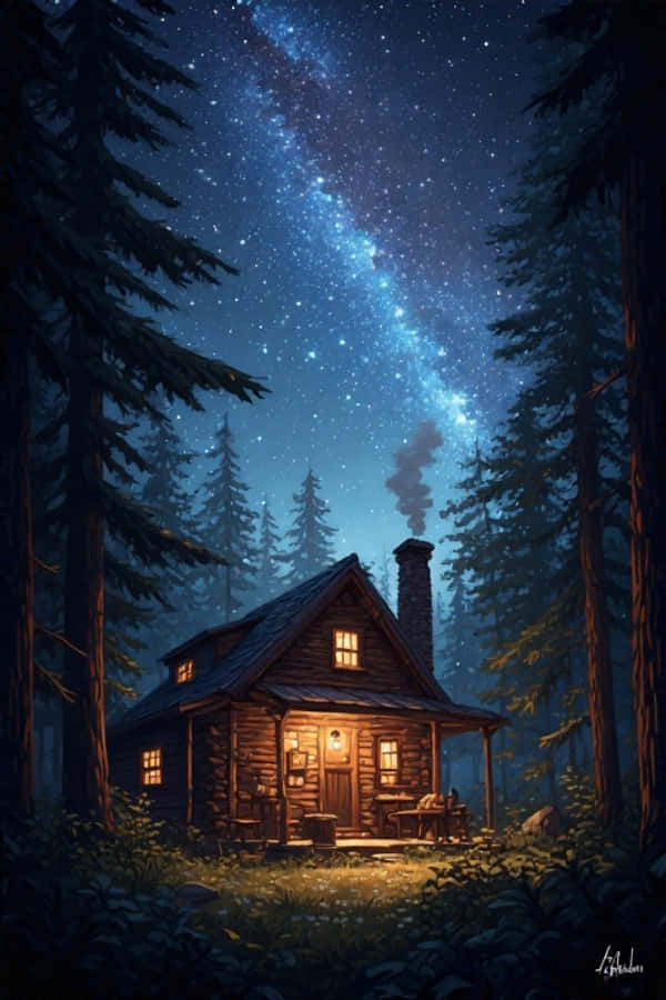 舒适夜间森林小屋 星空自然 4K 壁纸