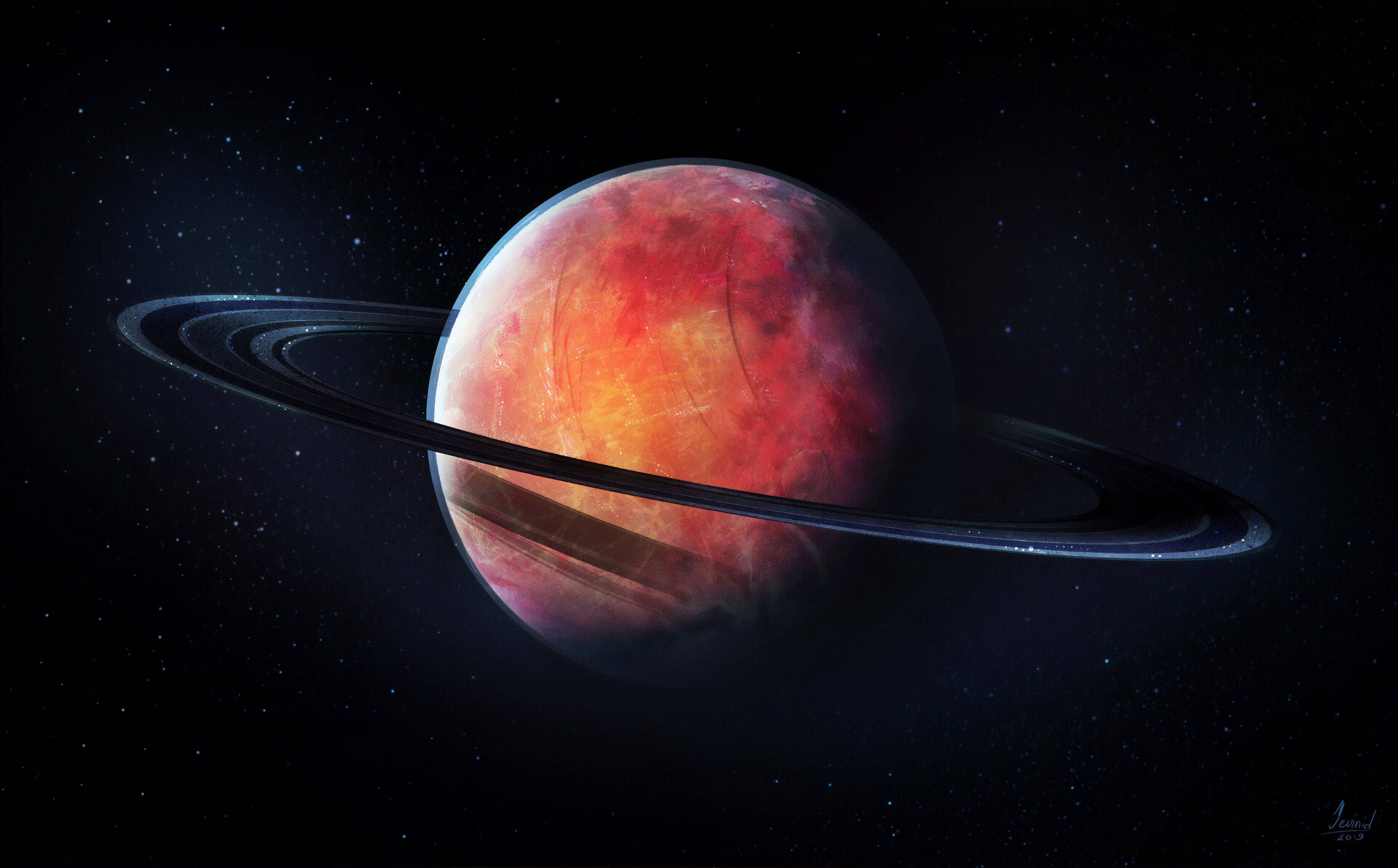 黑色环土星4K 壁纸