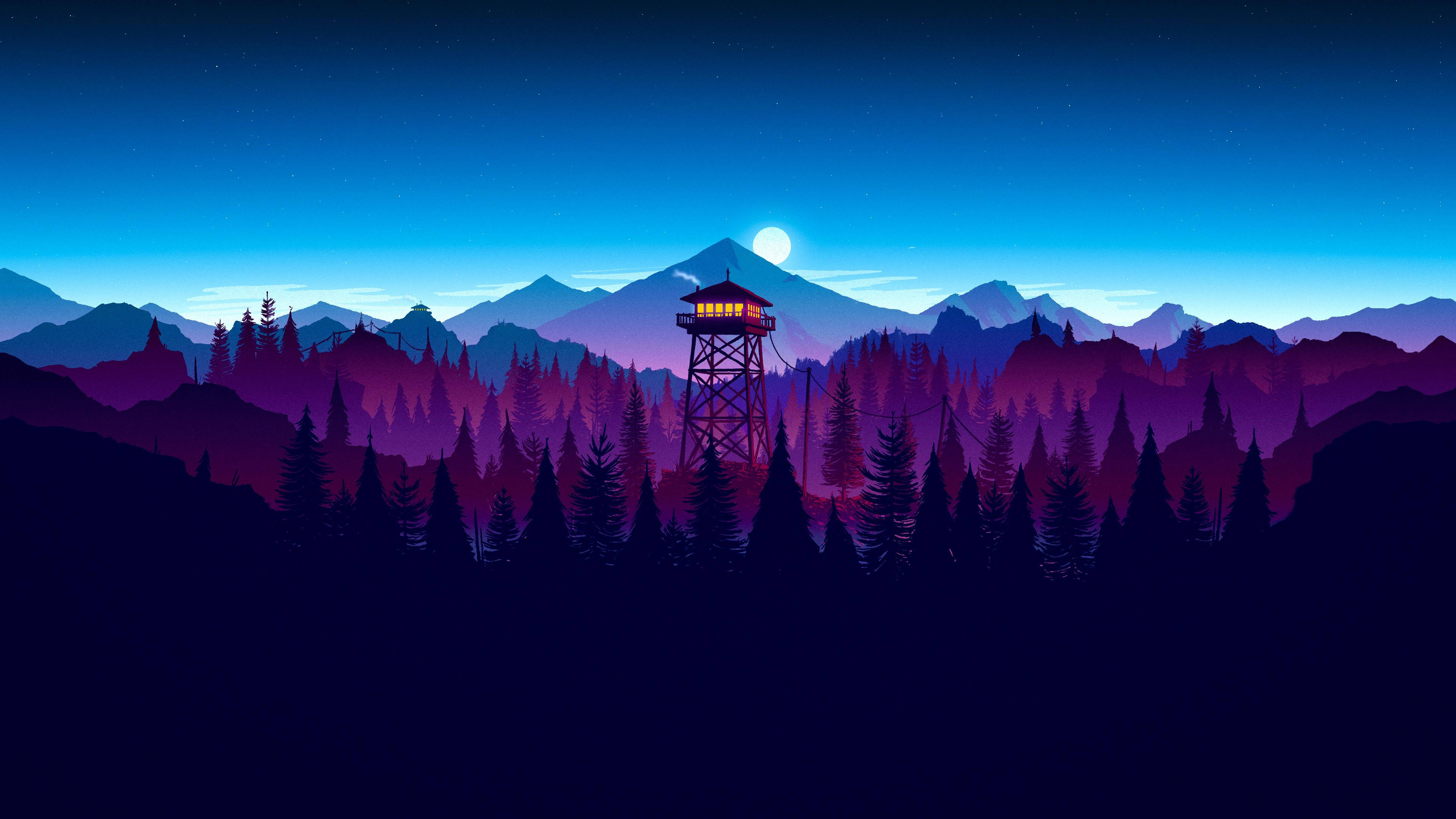 4K Firewatch 紫色森林剪影 壁纸