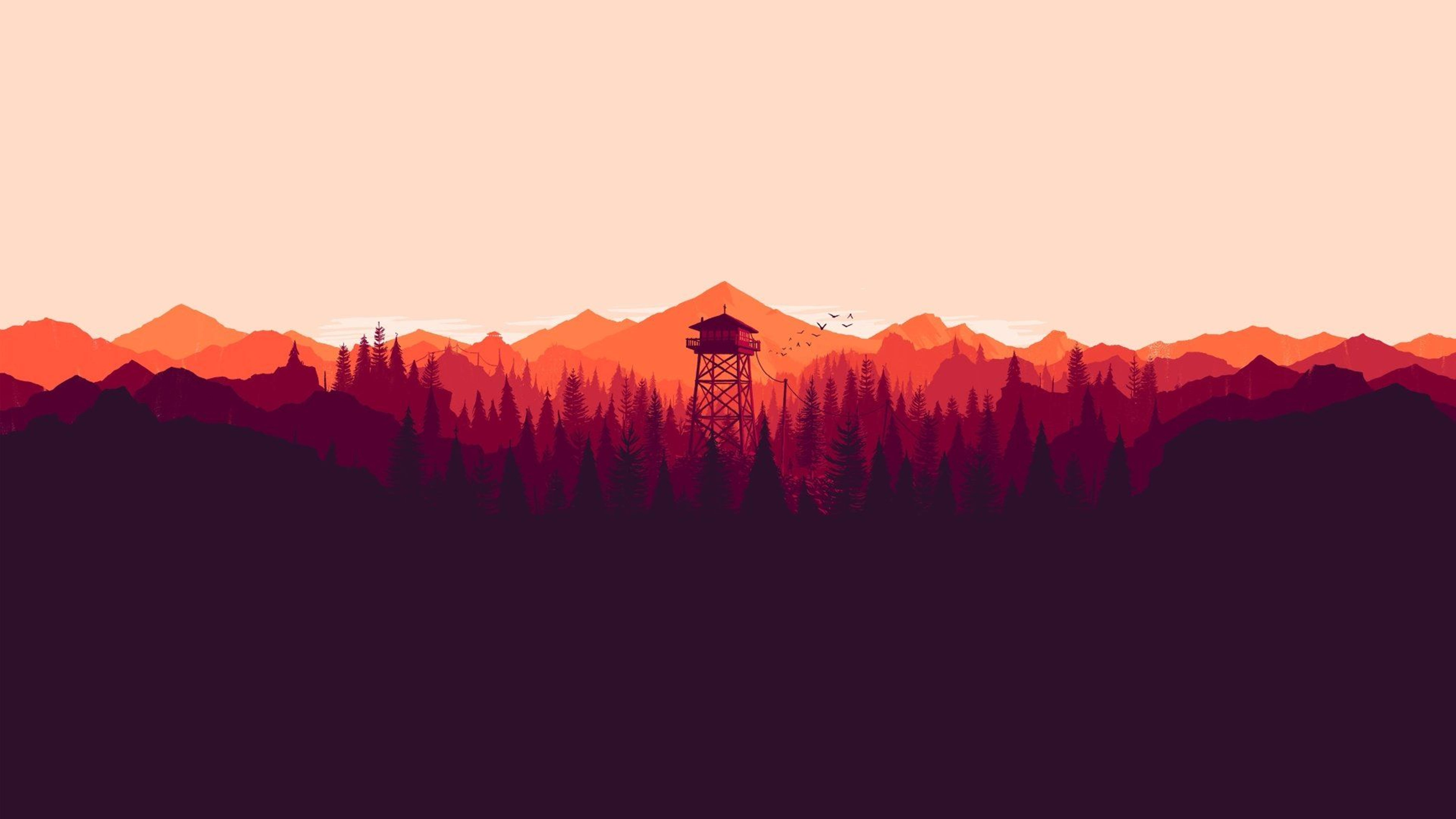 4K Firewatch瞭望塔渐变紫 壁纸