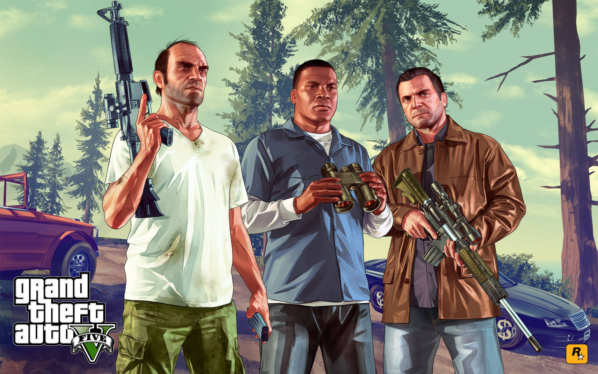 4K GTA 5 崔佛、富兰克林、迈克尔持枪