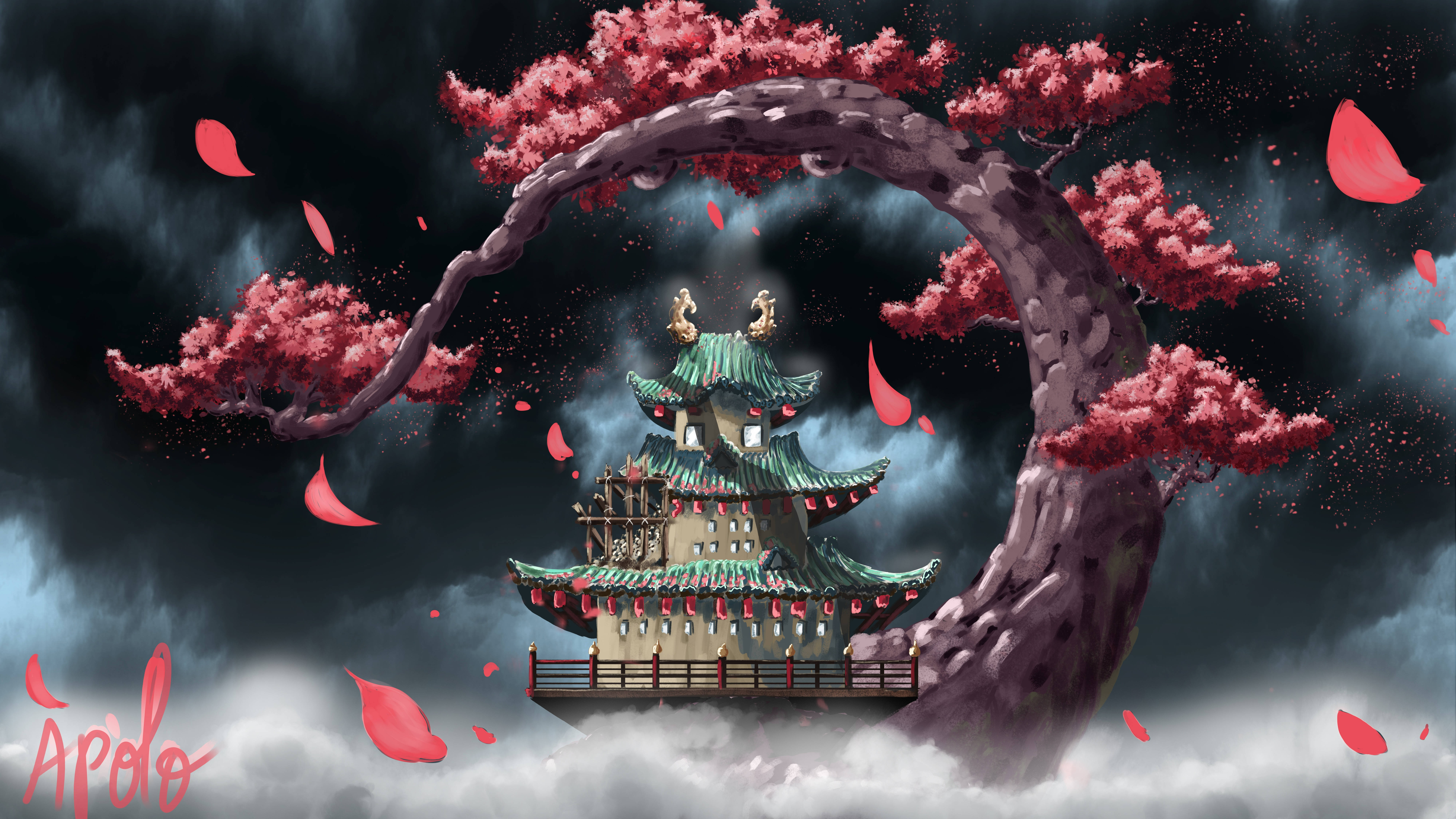 海贼王和之国4K寺庙夜景 壁纸
