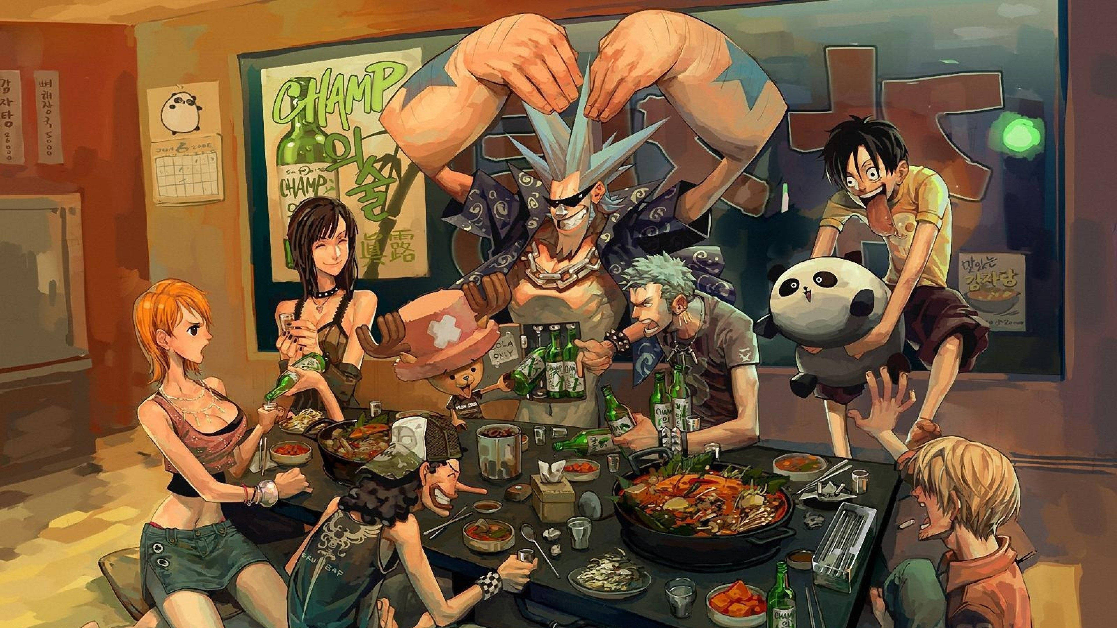 海贼王4K角色饮酒 壁纸