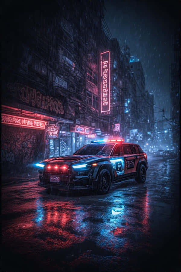 未来警车霓虹城市巡逻 4K 壁纸