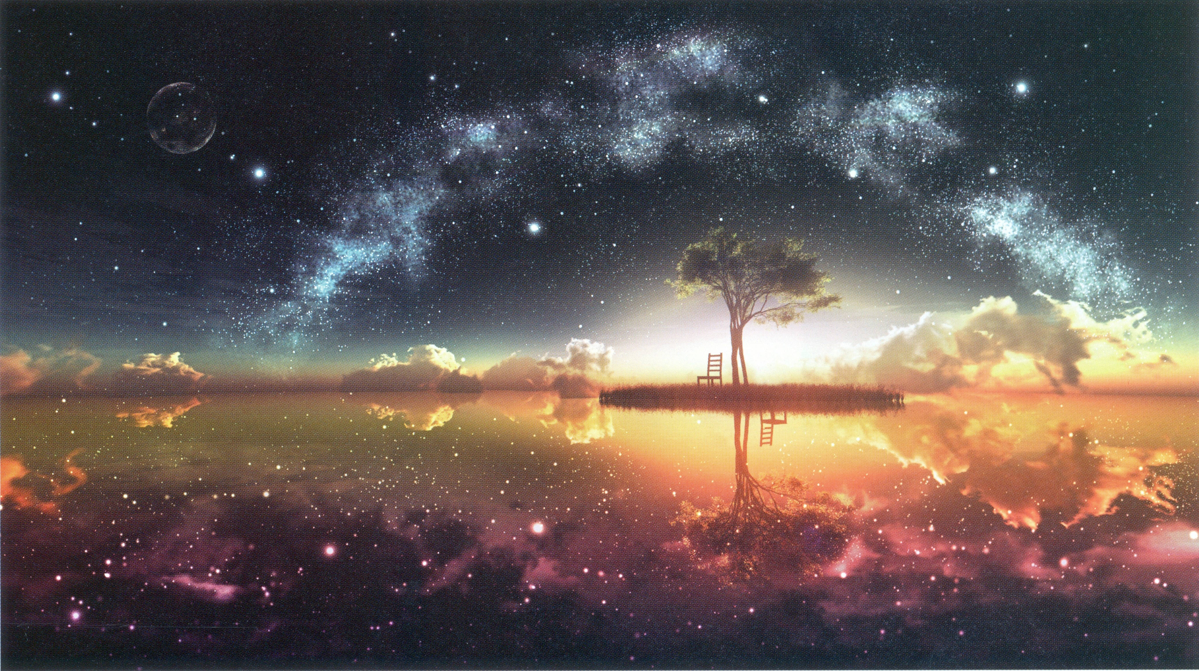 奇幻天空与树木动漫4K 壁纸