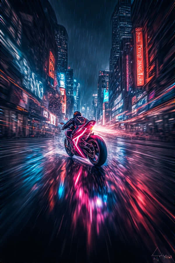 暗夜都市霓虹摩托追逐动态4K 壁纸