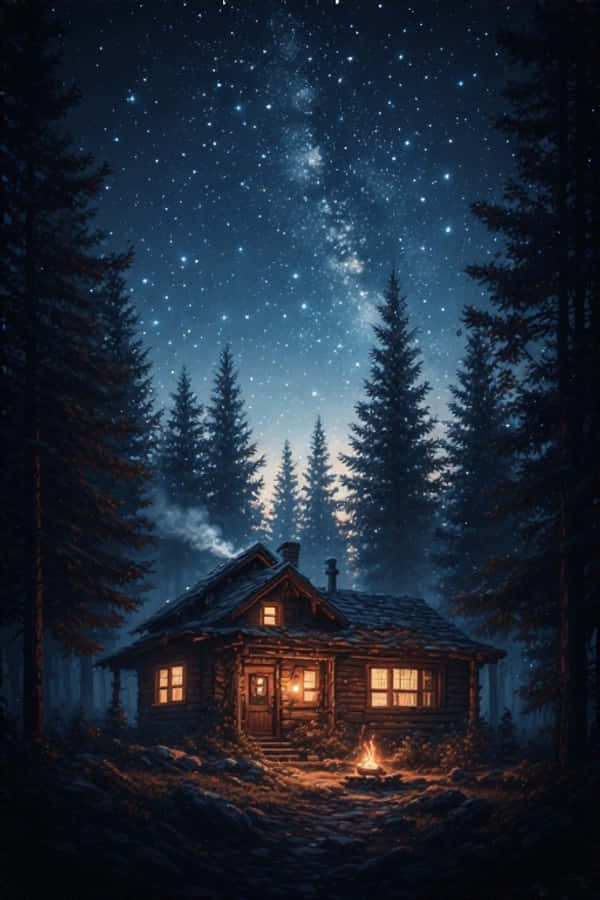 舒适夜间森林小屋 星空自然 4K 壁纸