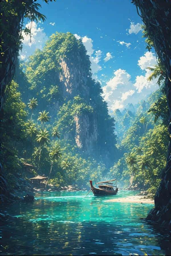 长尾船与石灰岩悬崖热带天堂4K 壁纸