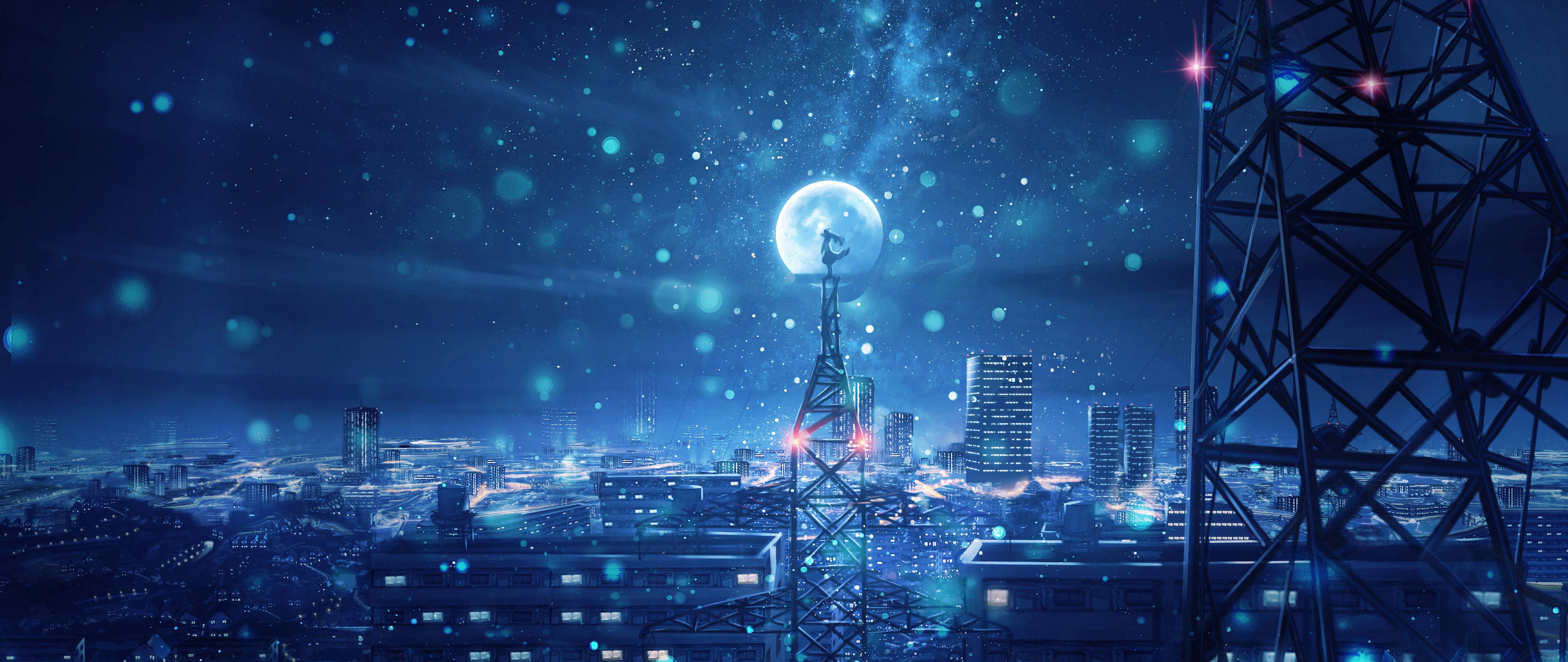 夜空明月动漫4k 壁纸