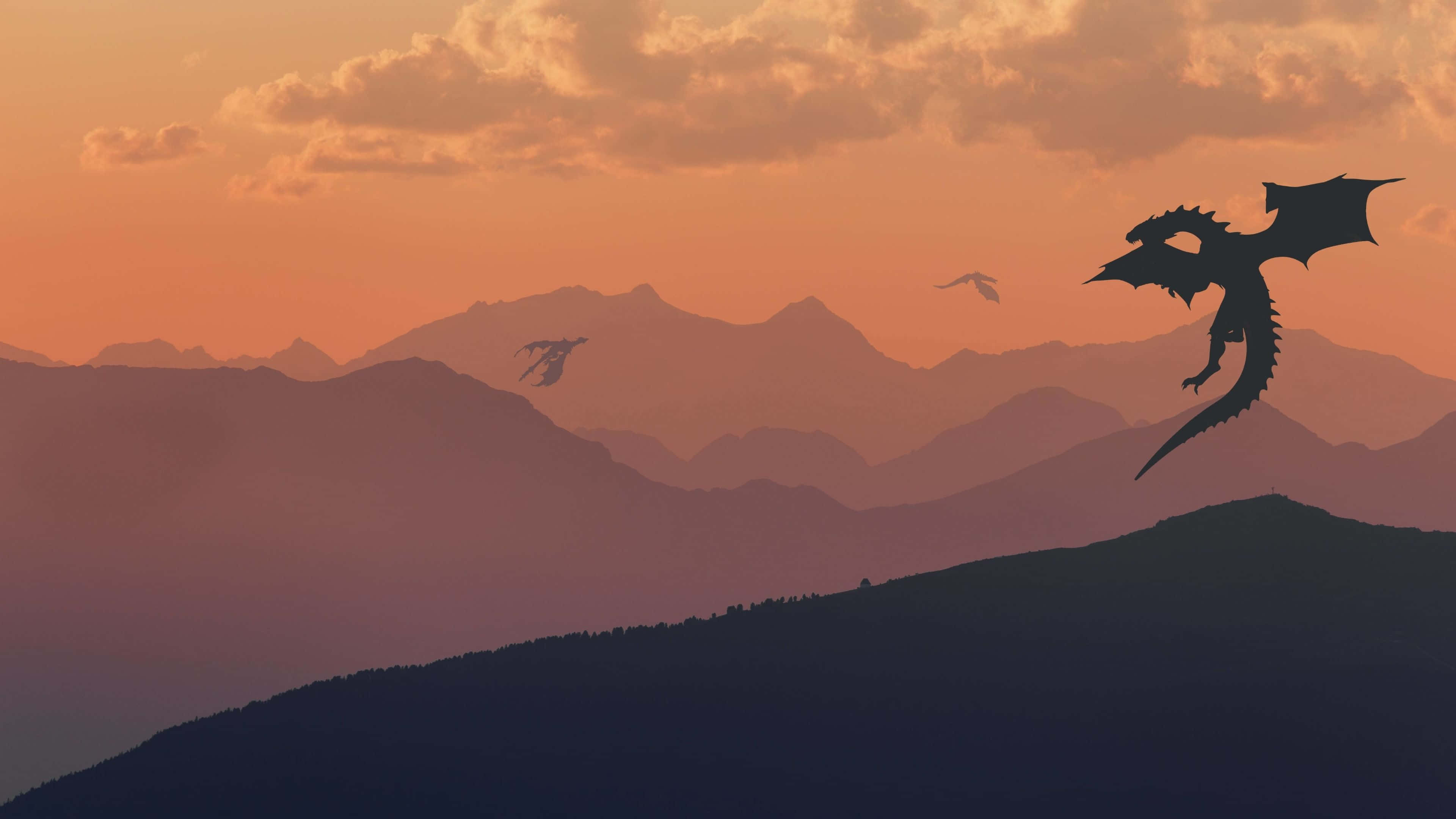 4K 极简《权力的游戏》龙剪影 壁纸