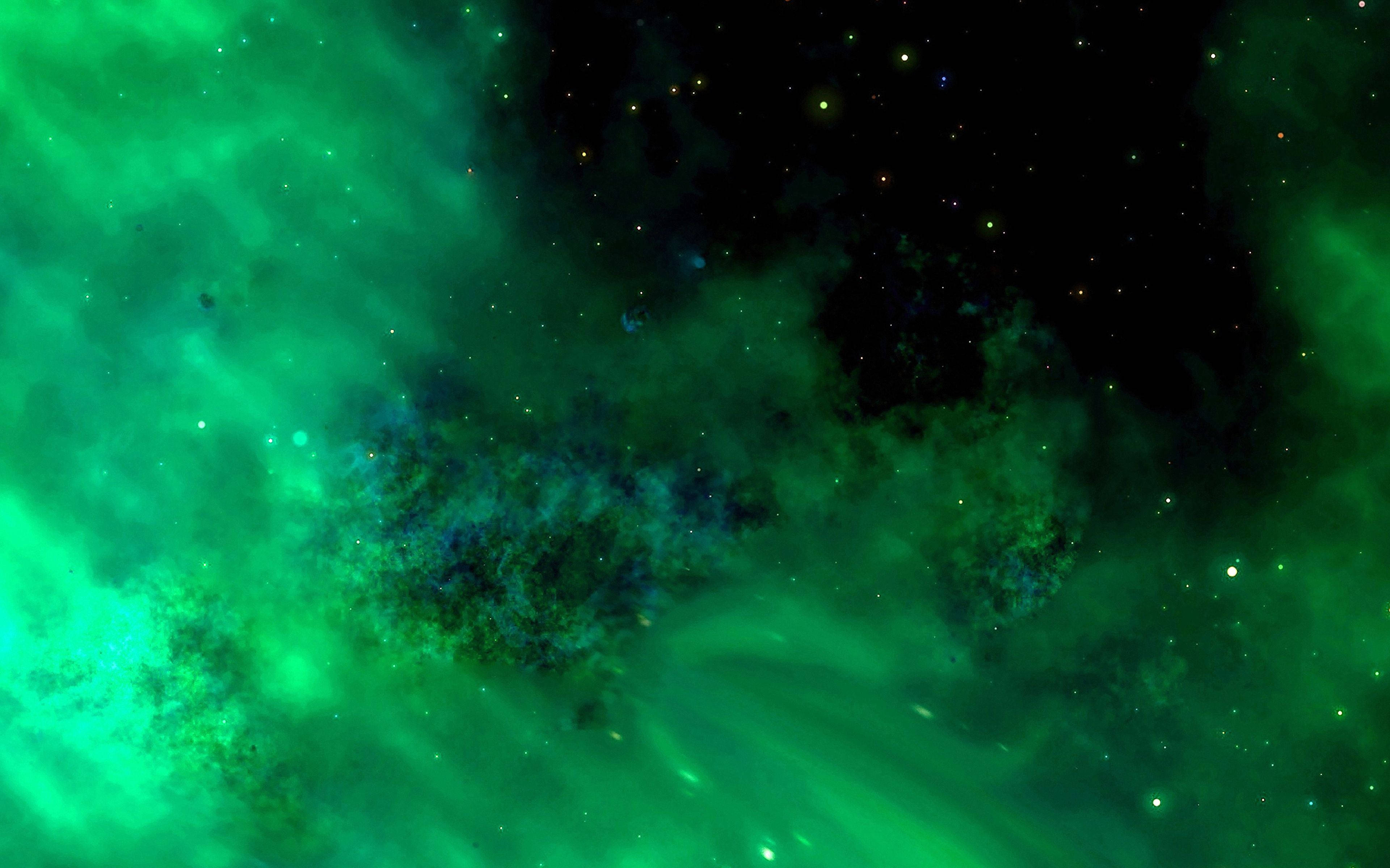 4K 绿色云朵与星辰 壁纸