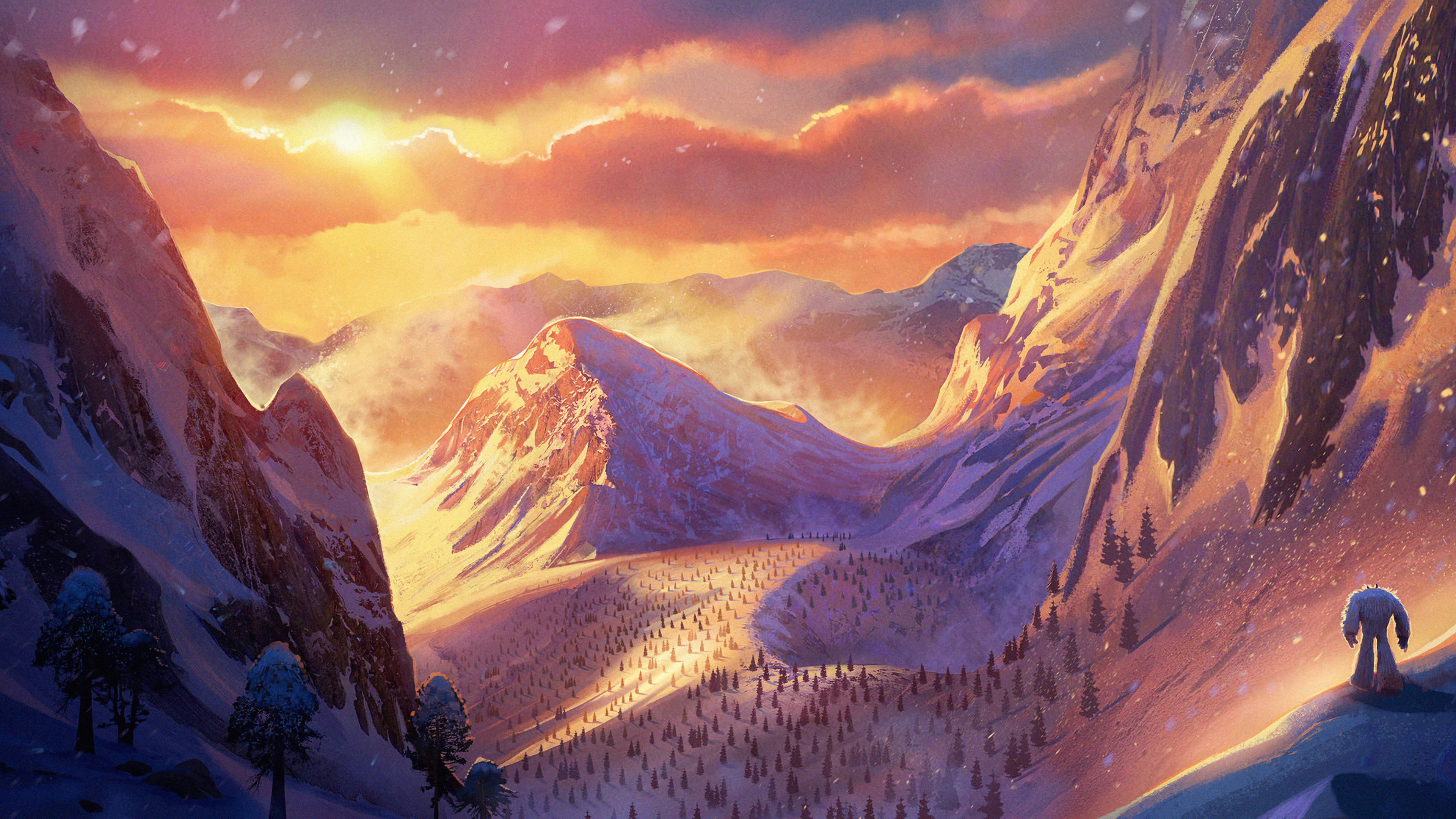 4K 雪山移动雪人动画 壁纸