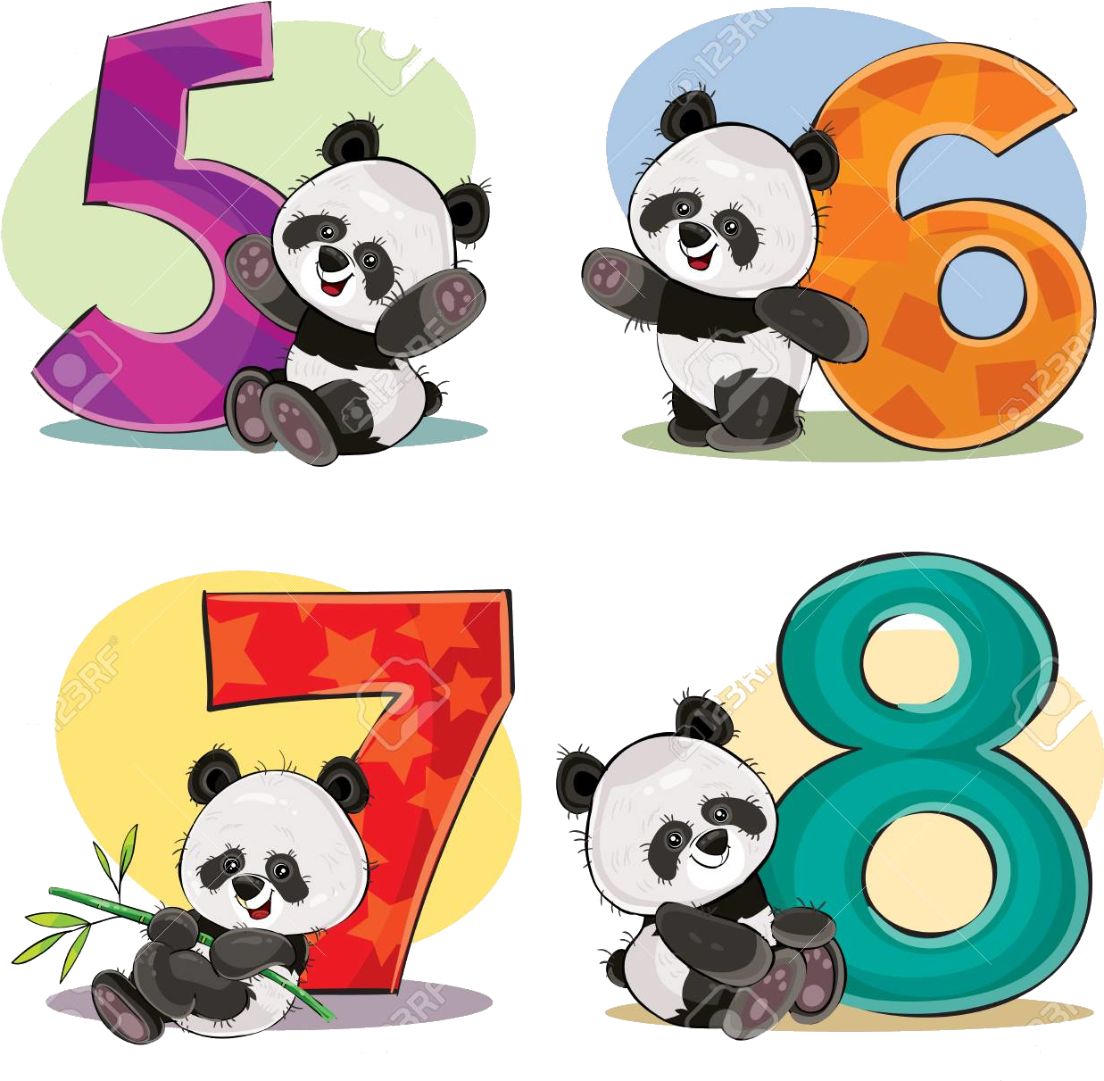 熊猫数字5到8 壁纸