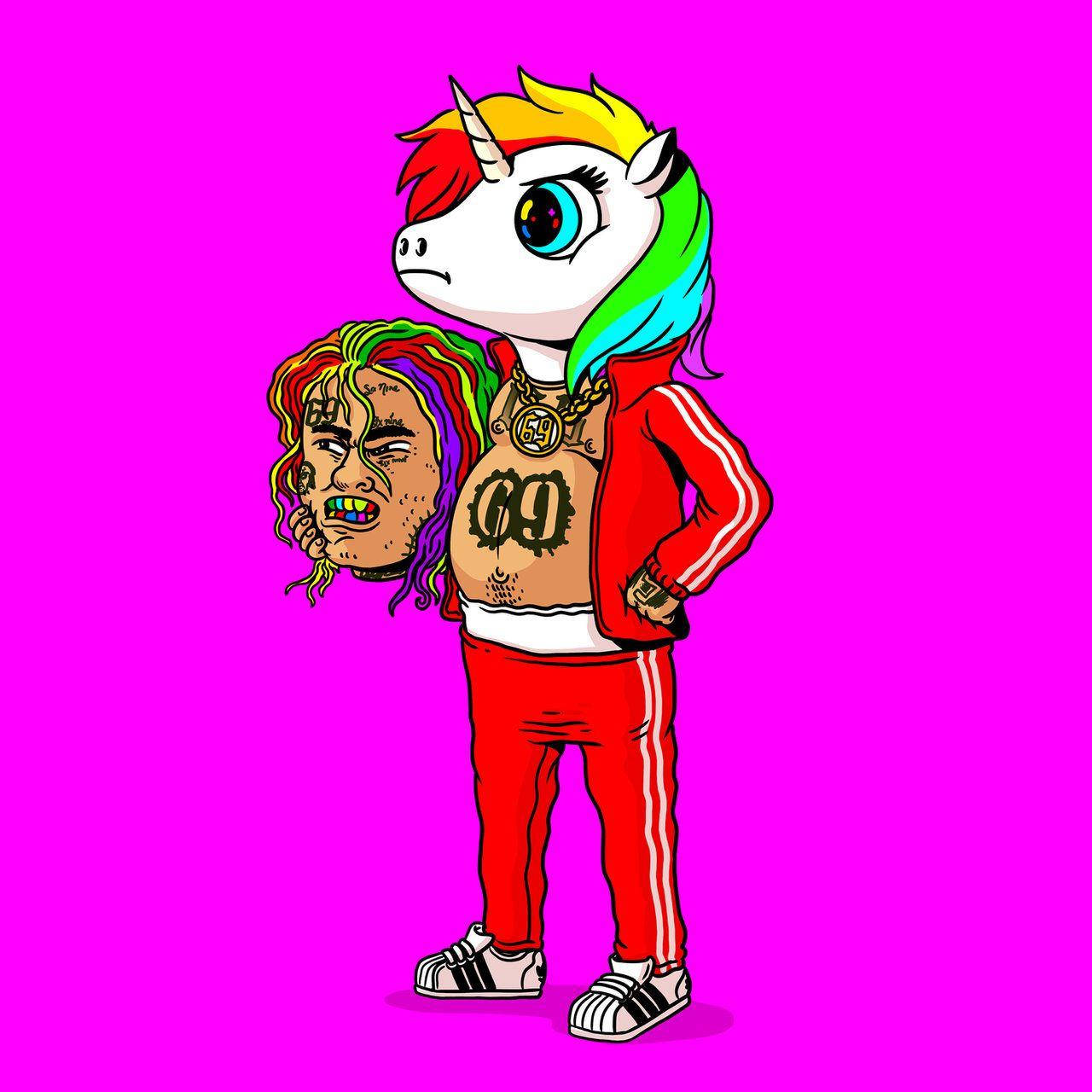 6ix9ine与彩虹独角兽 壁纸