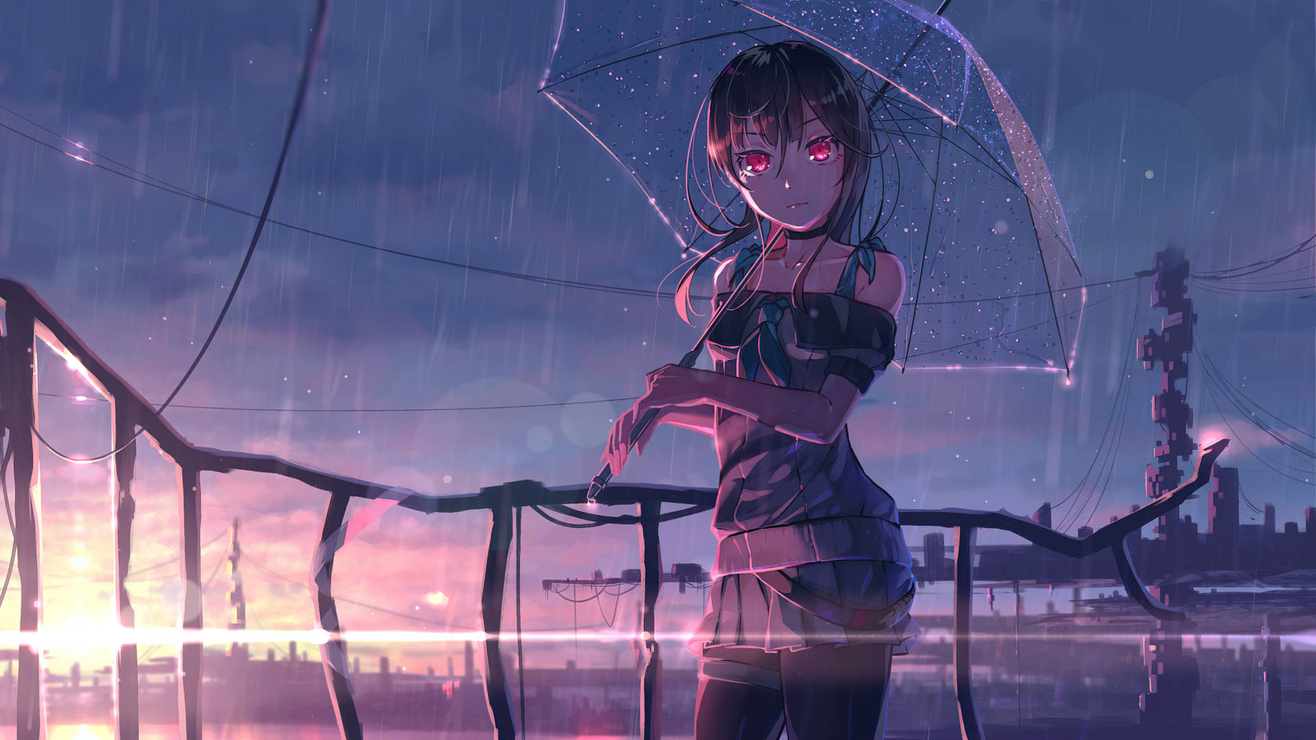 8K动漫少女雨中漫步