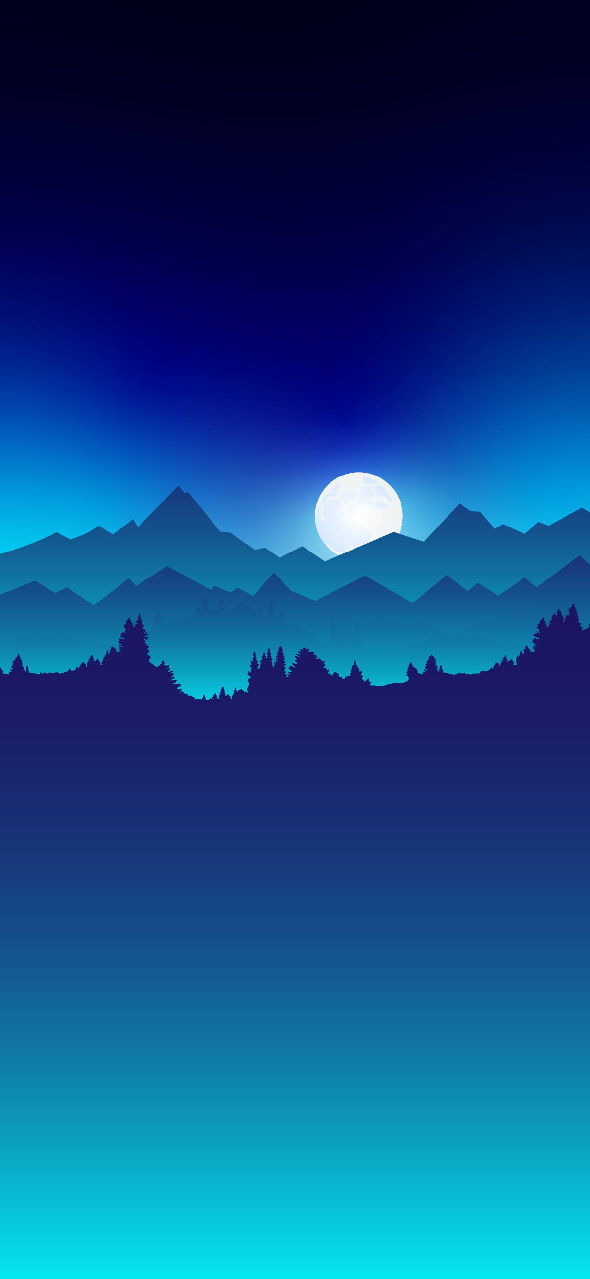 Aesthetic Blue Mountain Moon Digital 壁纸