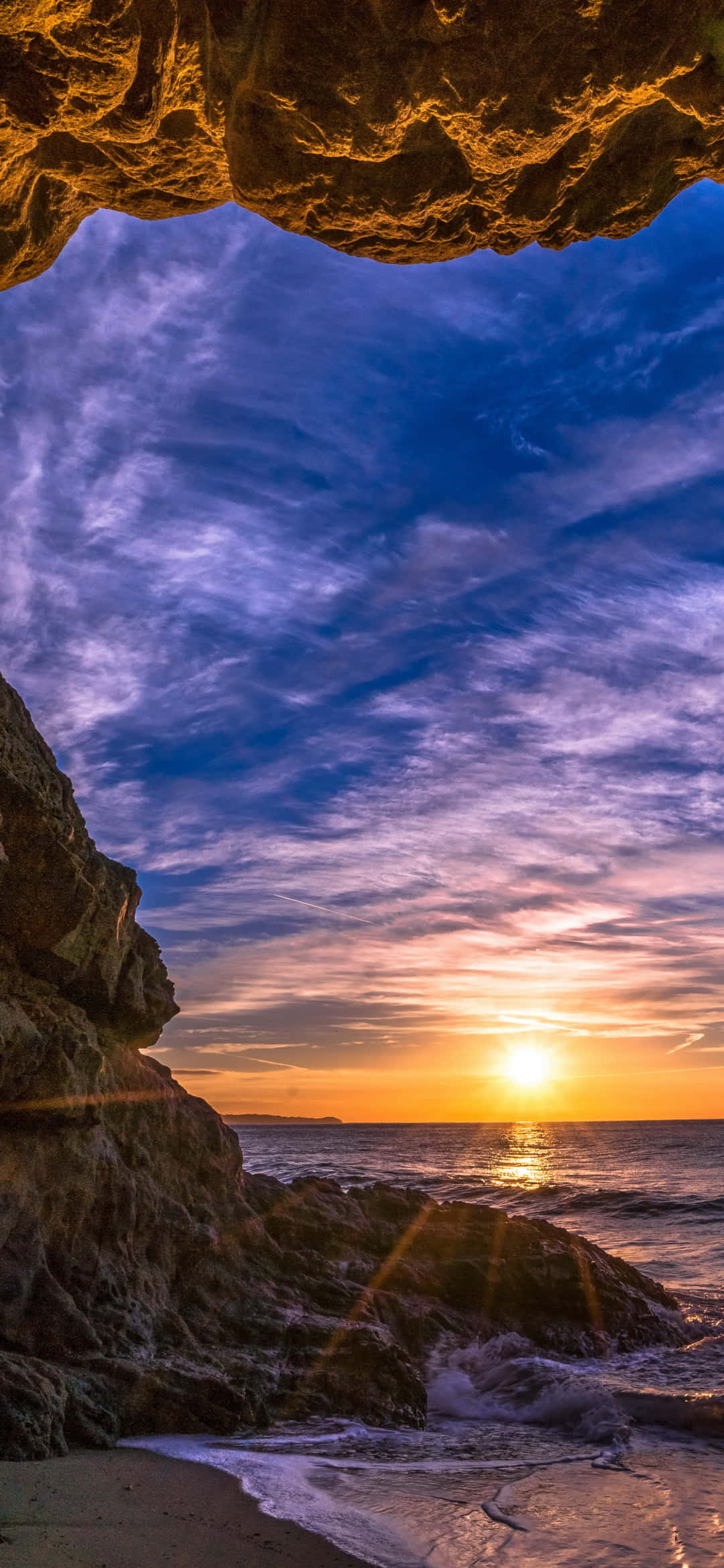 日落洞穴海滩 Android 马利布背景 壁纸