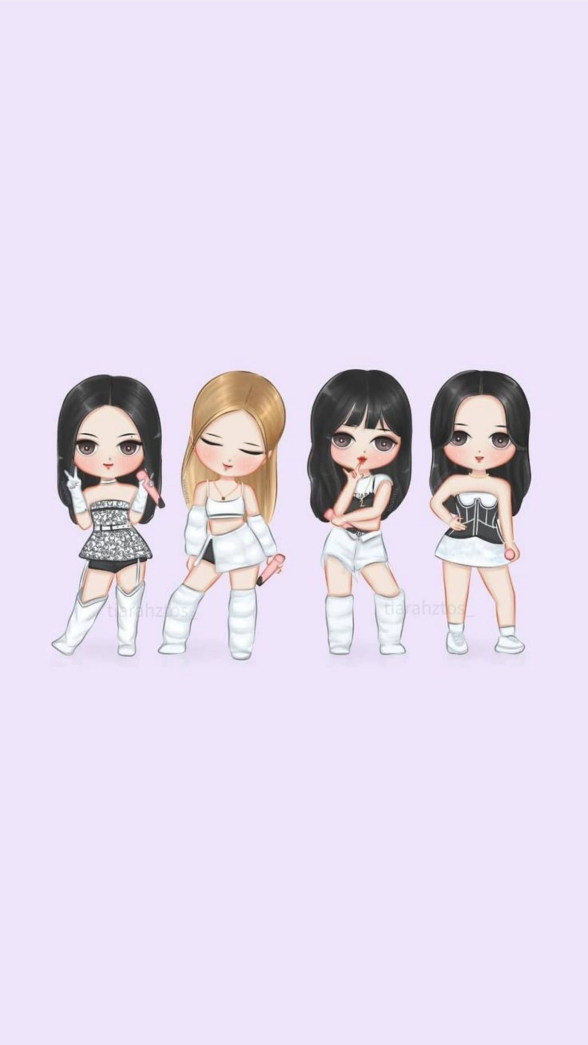 Blackpink卡通白衣造型 壁纸