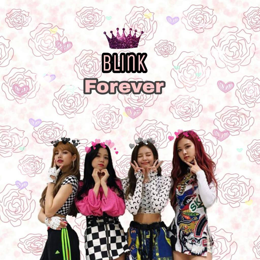 Blackpink成员与Blink Forever文字和紫色皇冠的壁纸
