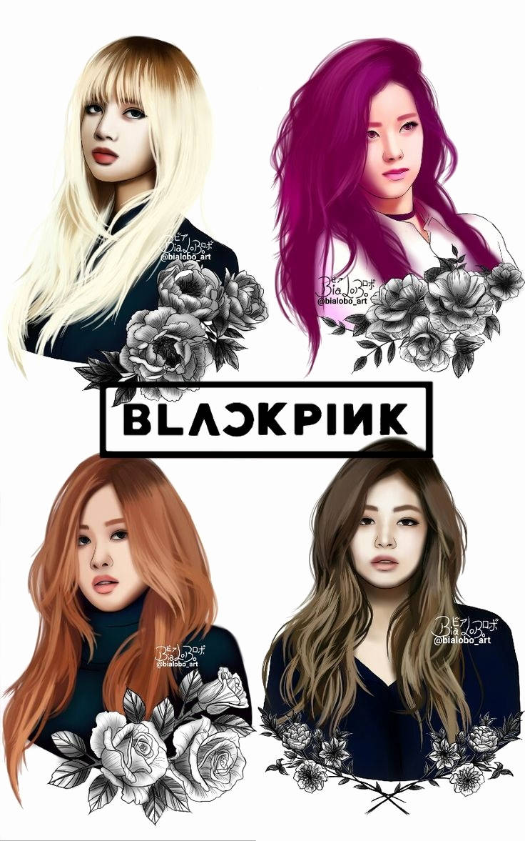 Blackpink 成员黑白花卉肖像粉丝艺术壁纸 — Blackpink 壁纸