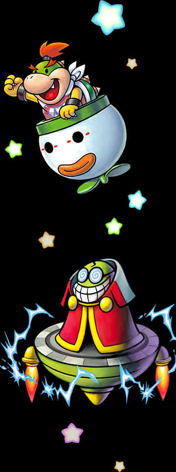 Bowser Jr. 在库巴小丑车与飞碟上 壁纸